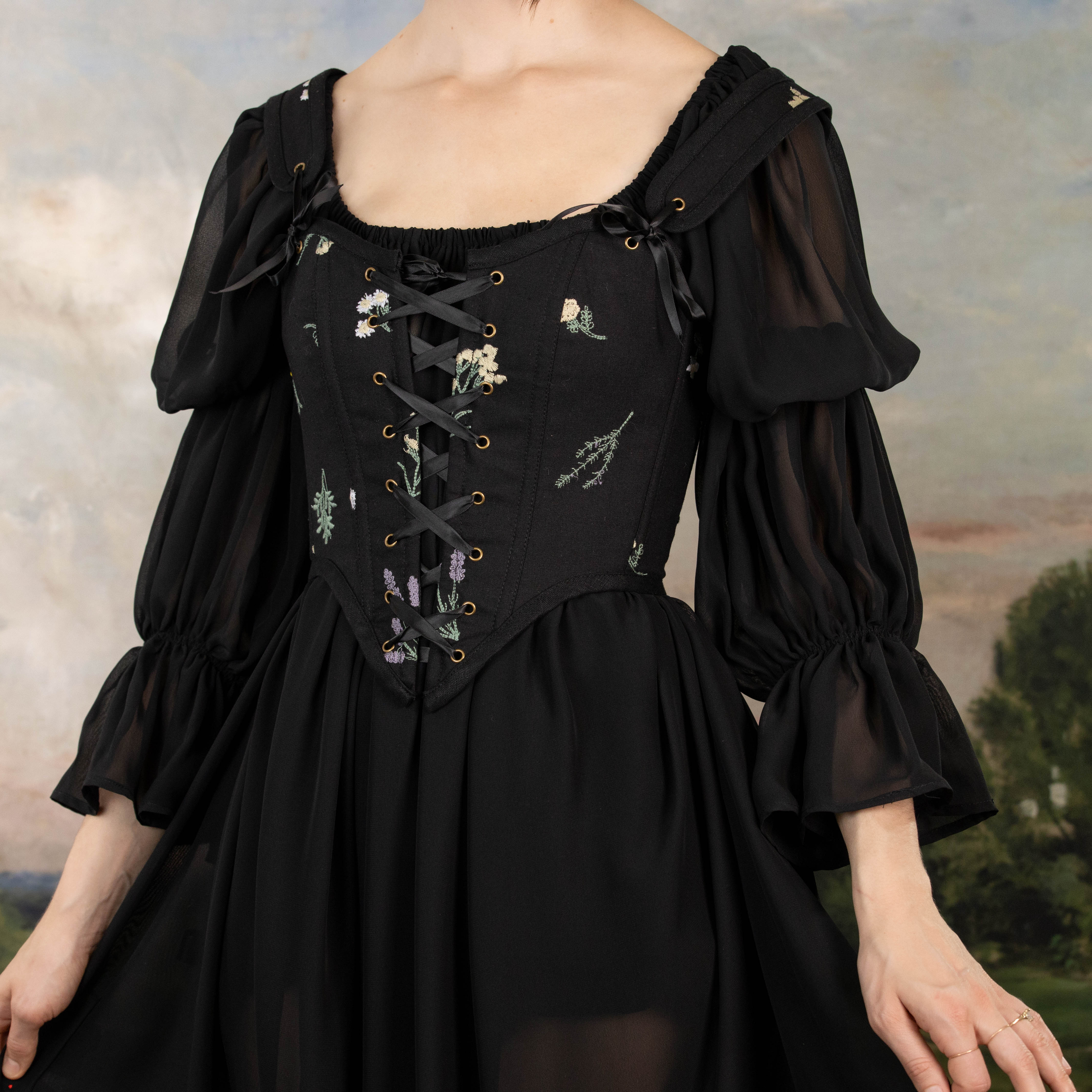 Black Chiffon Long Sleeve Chemise - Image 5