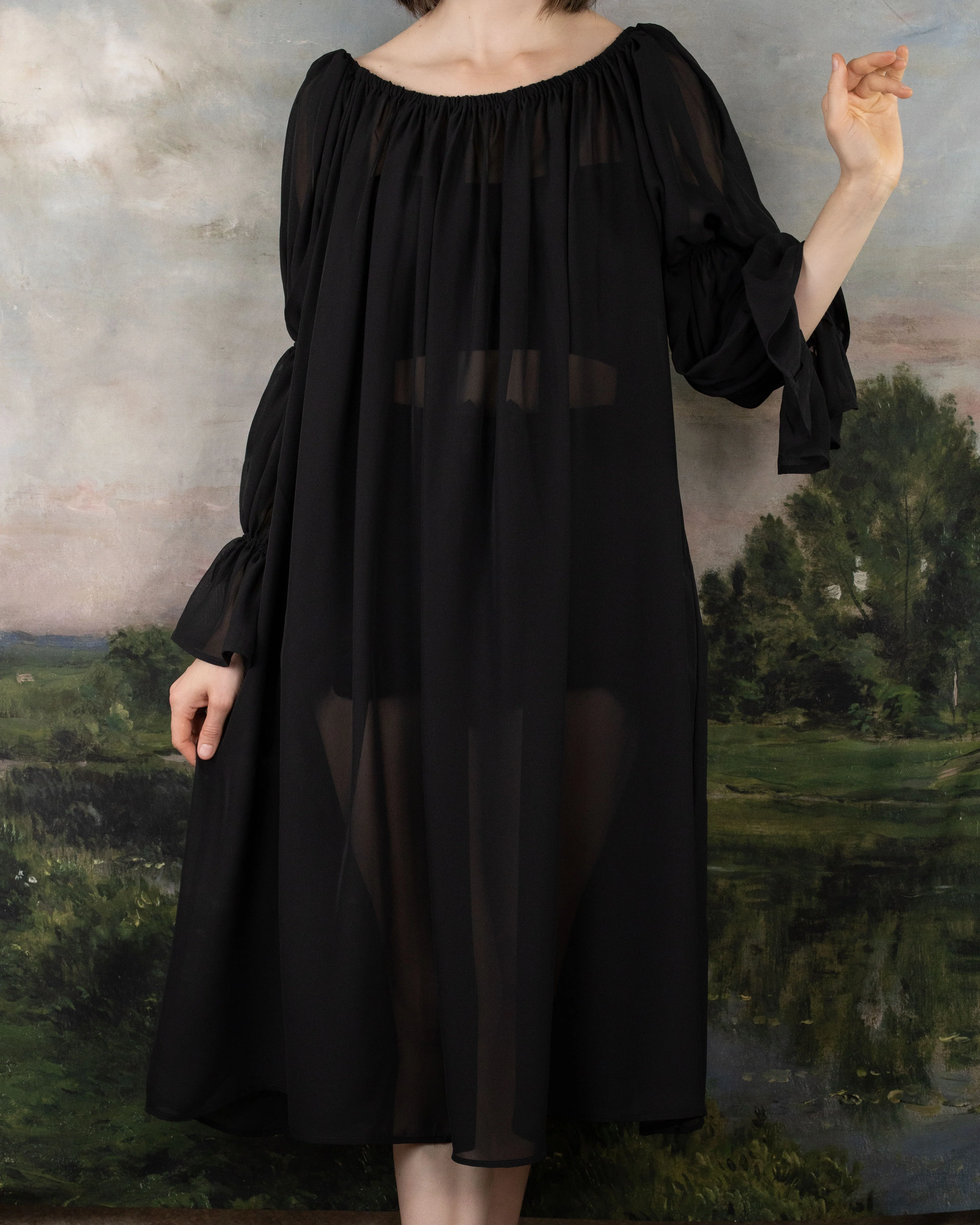 Black Chiffon Long Sleeve Chemise - Image 7