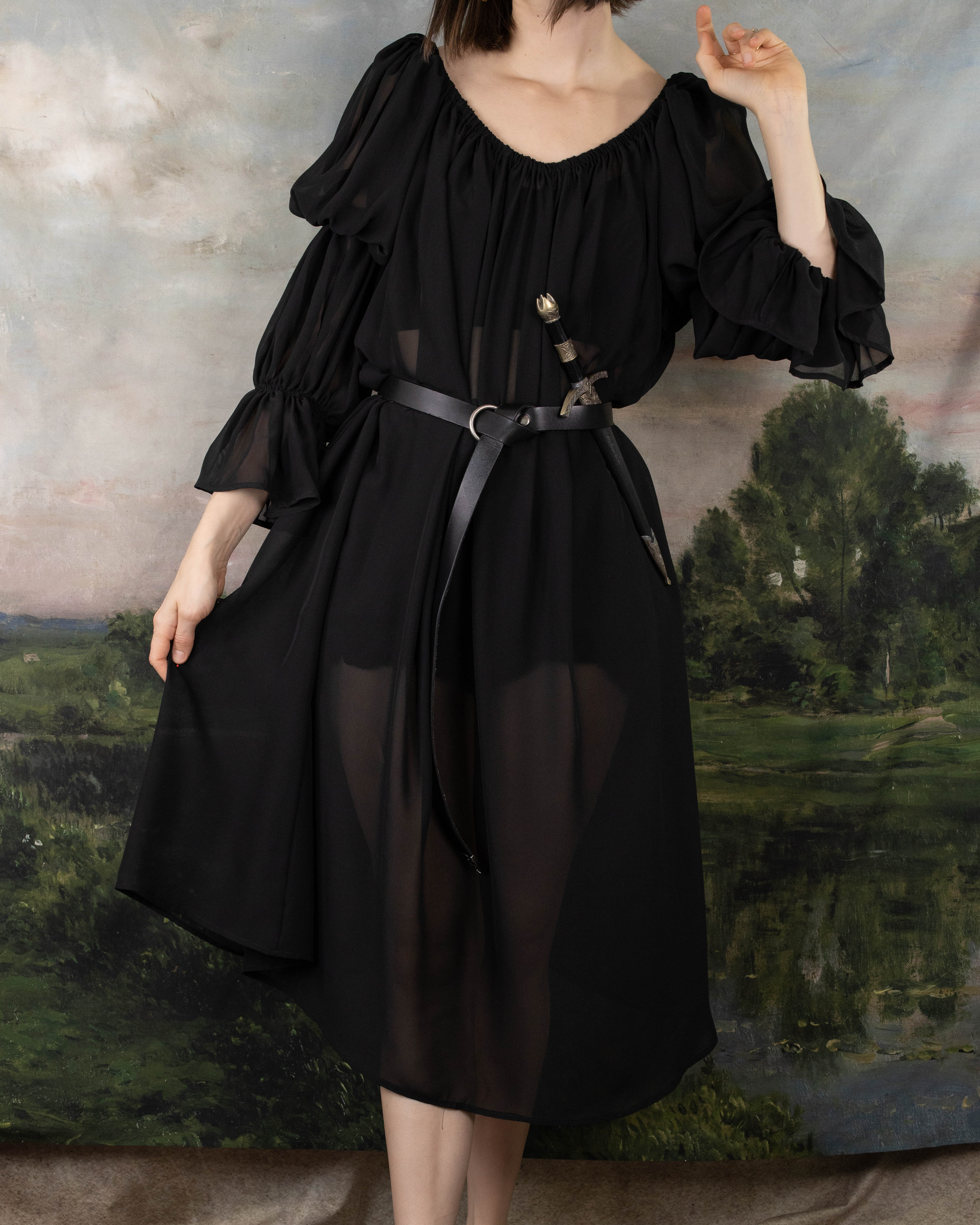 Black Chiffon Long Sleeve Chemise - Image 8
