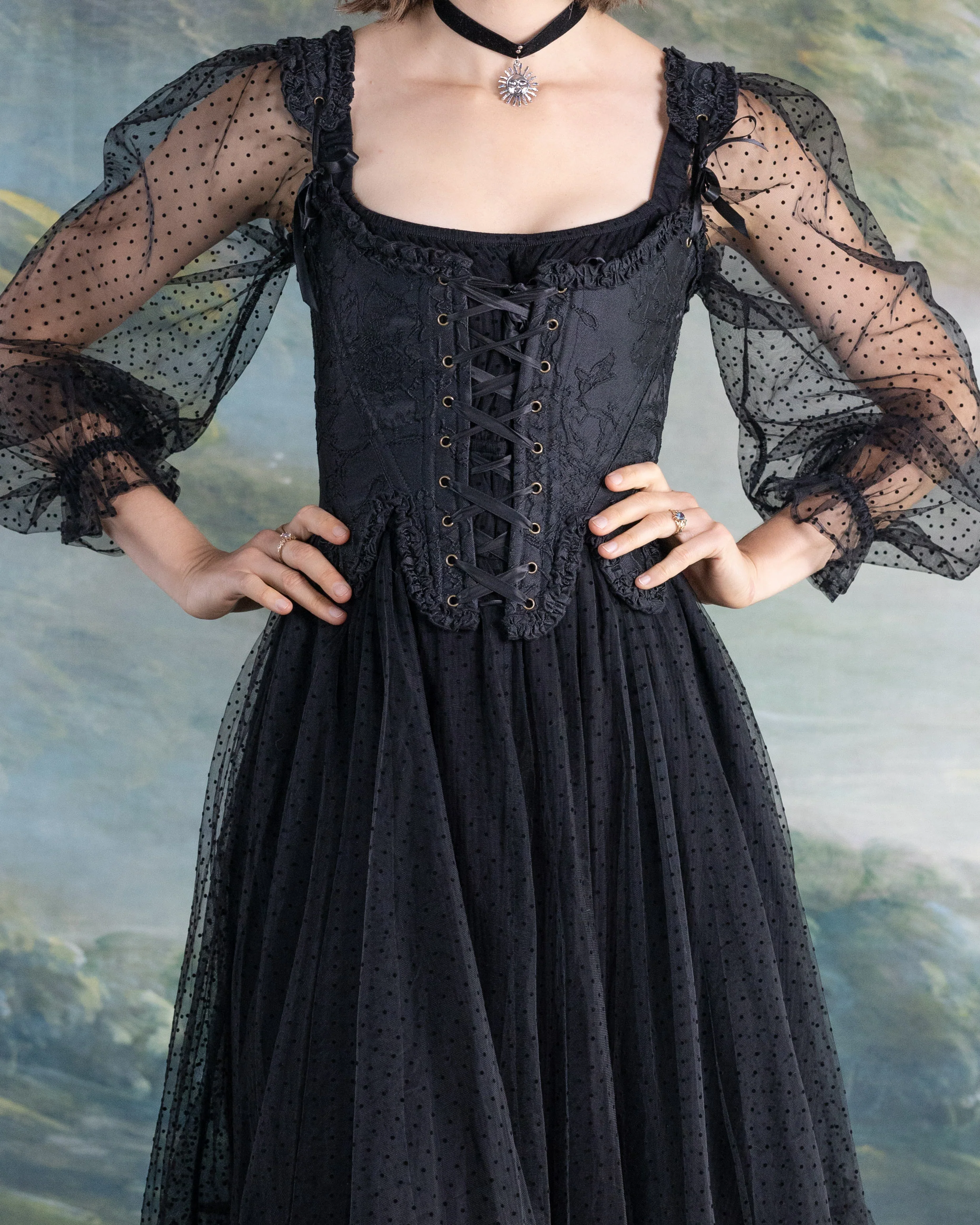 Black Floral Jacquard 18th Century Stays - Image 10