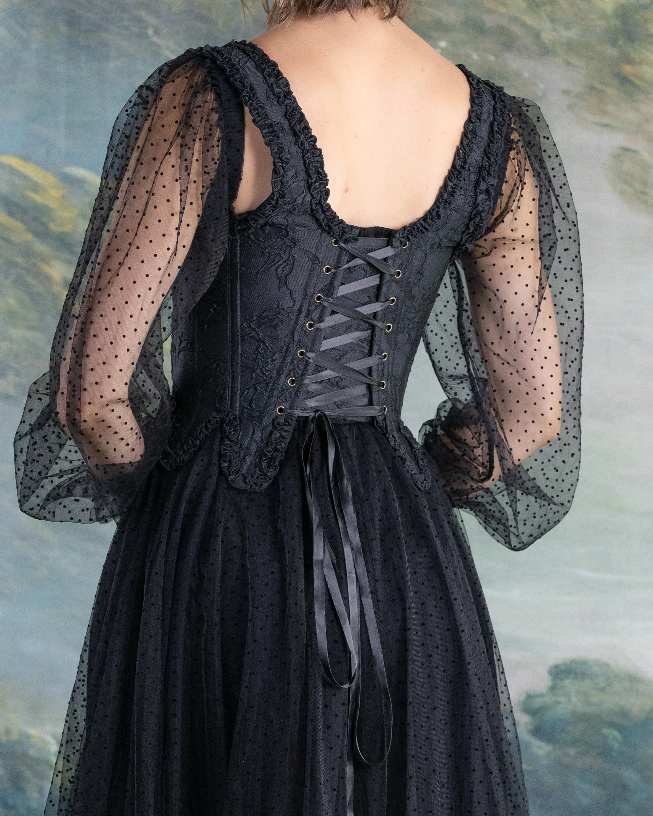 Black Floral Jacquard 18th Century Stays - Image 11