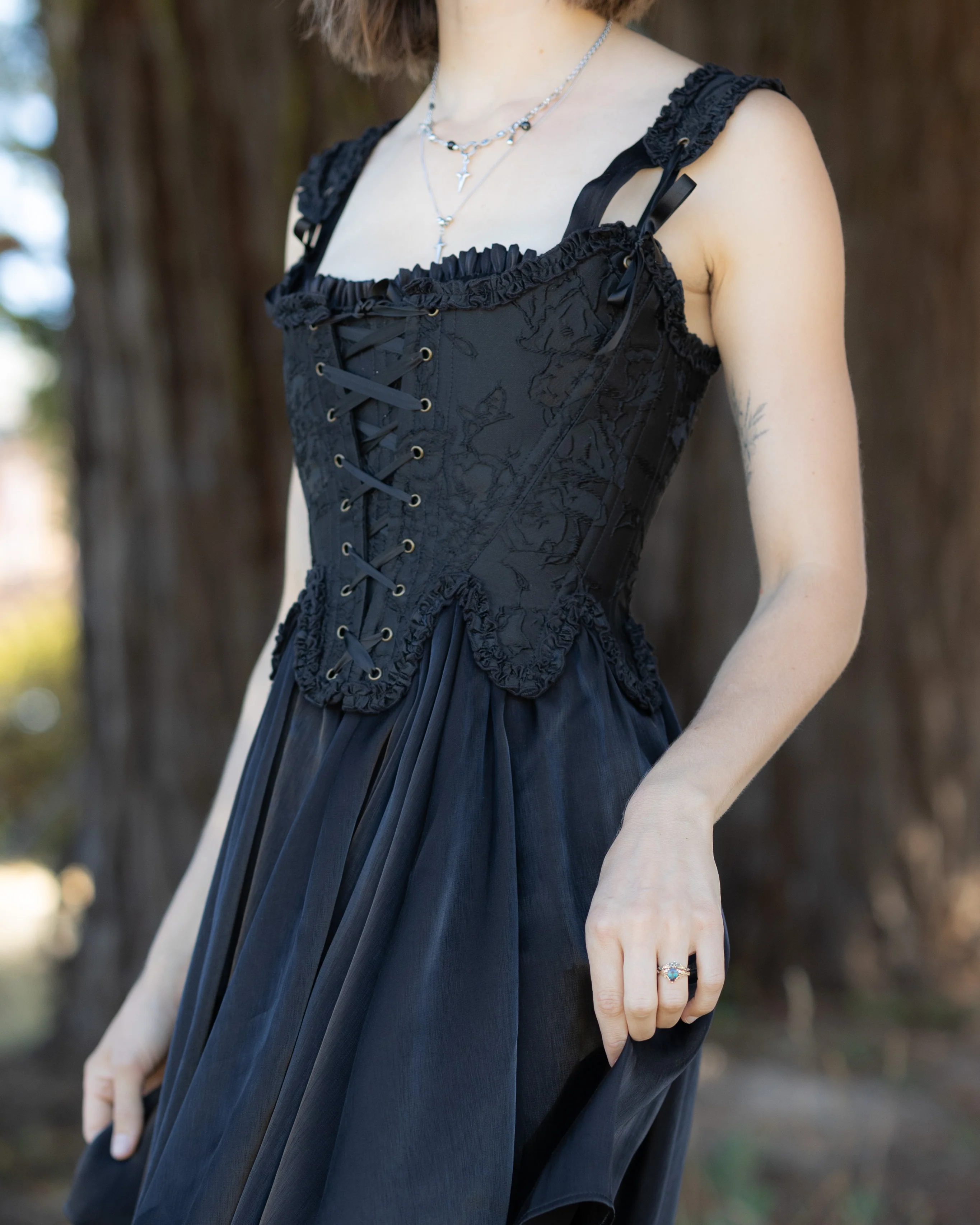 Black Floral Jacquard 18th Century Stays - Image 12