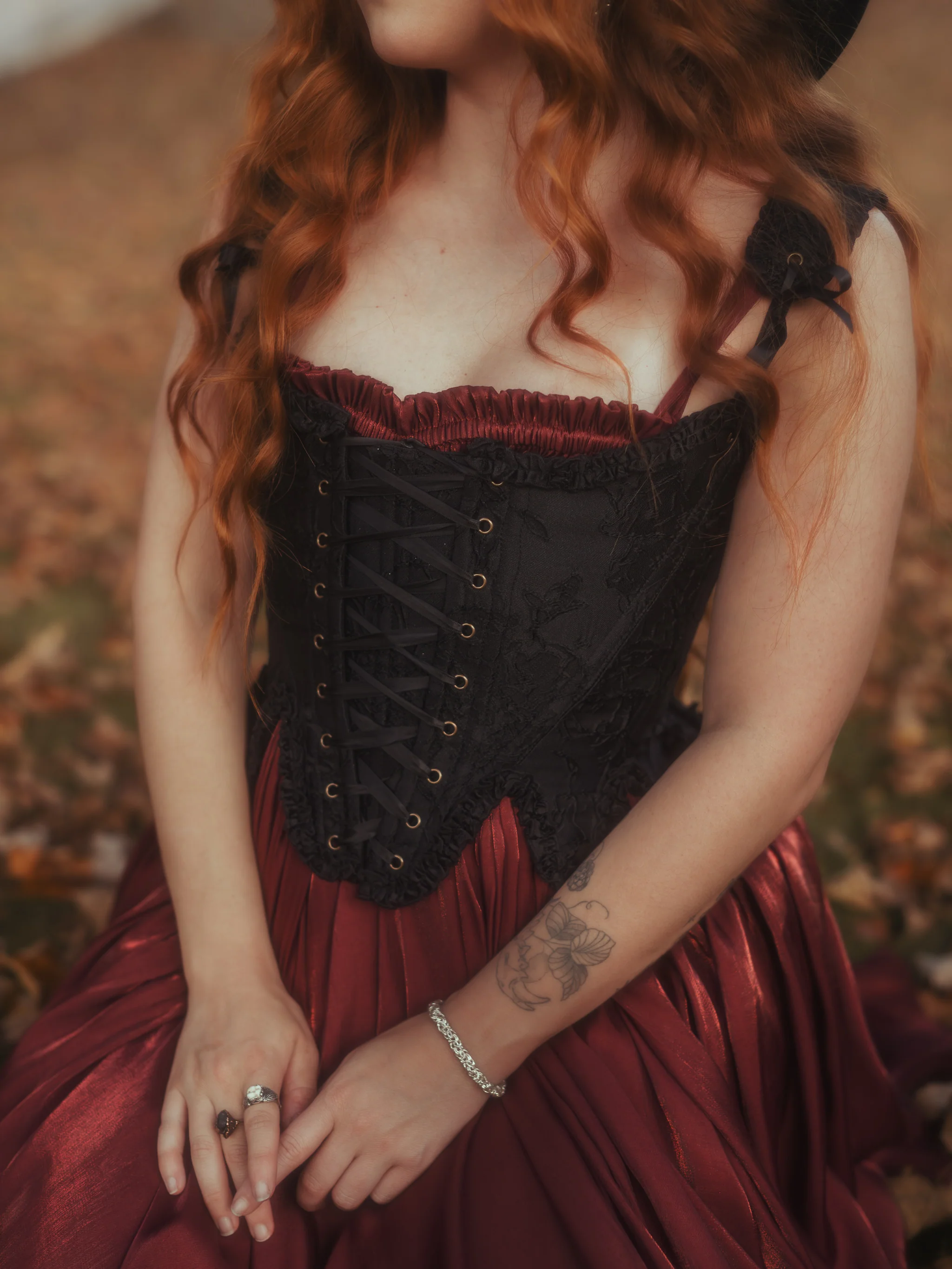 Black Floral Jacquard 18th Century Stays - Image 3