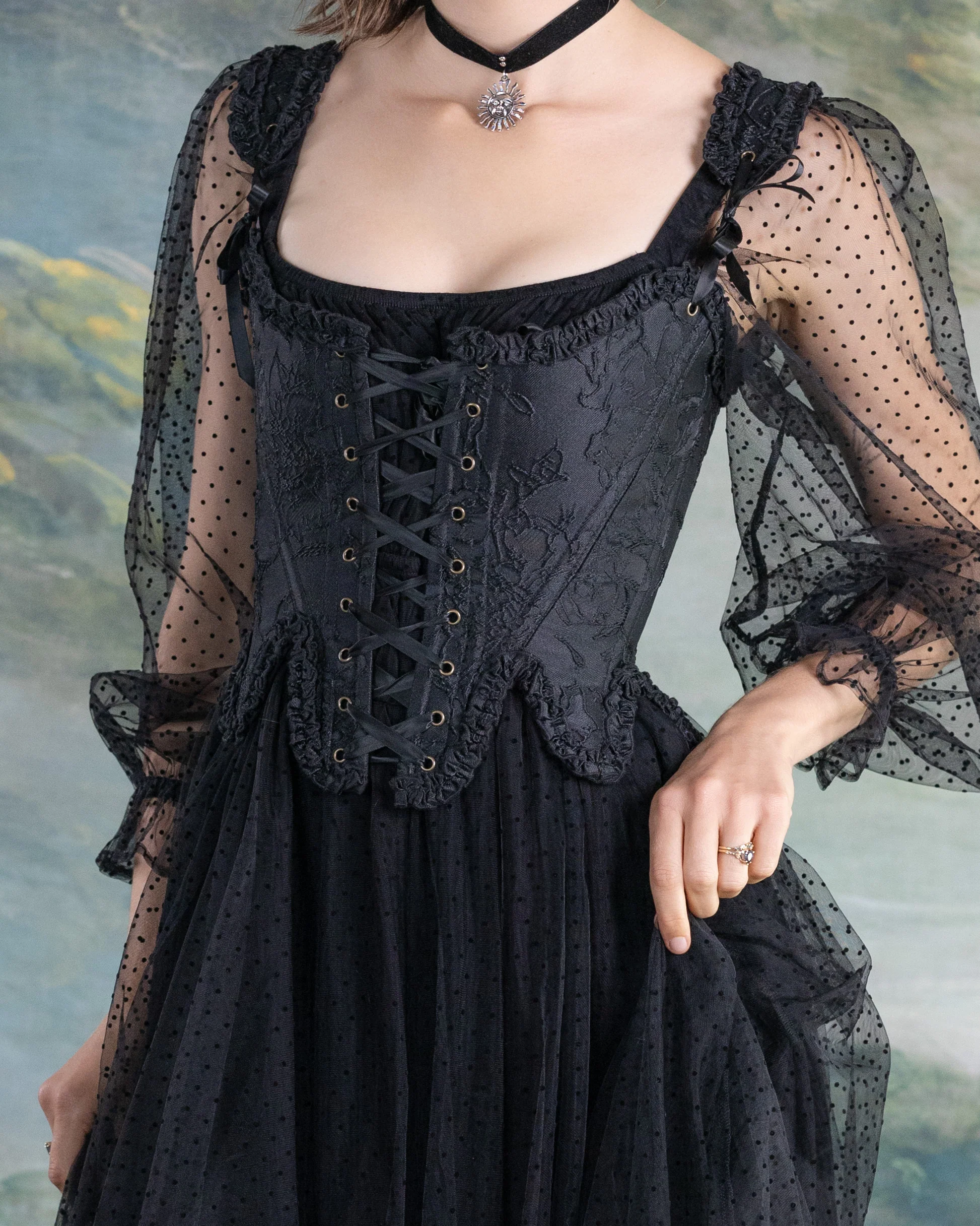 Black Floral Jacquard 18th Century Stays - Image 6