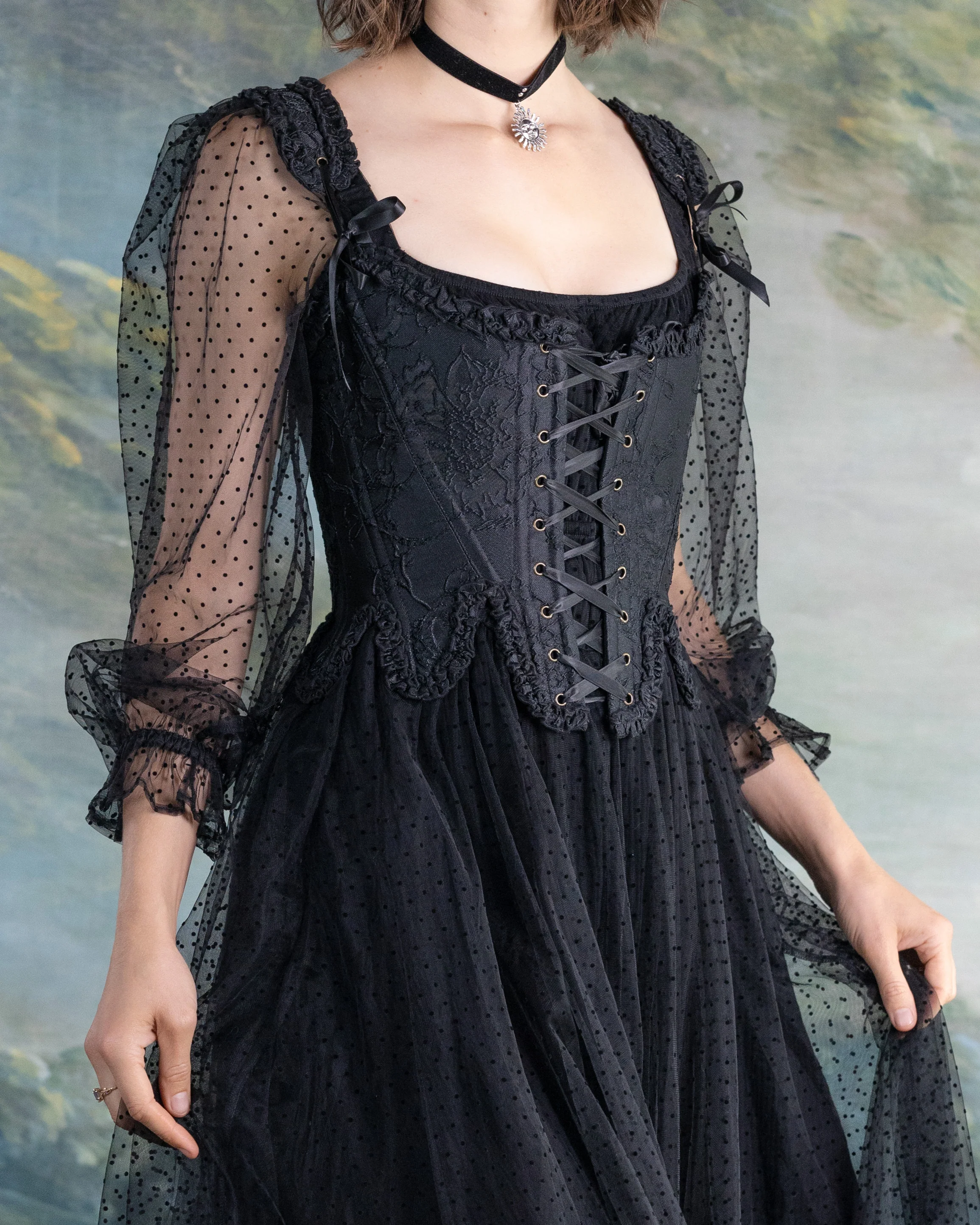 Black Floral Jacquard 18th Century Stays - Image 8