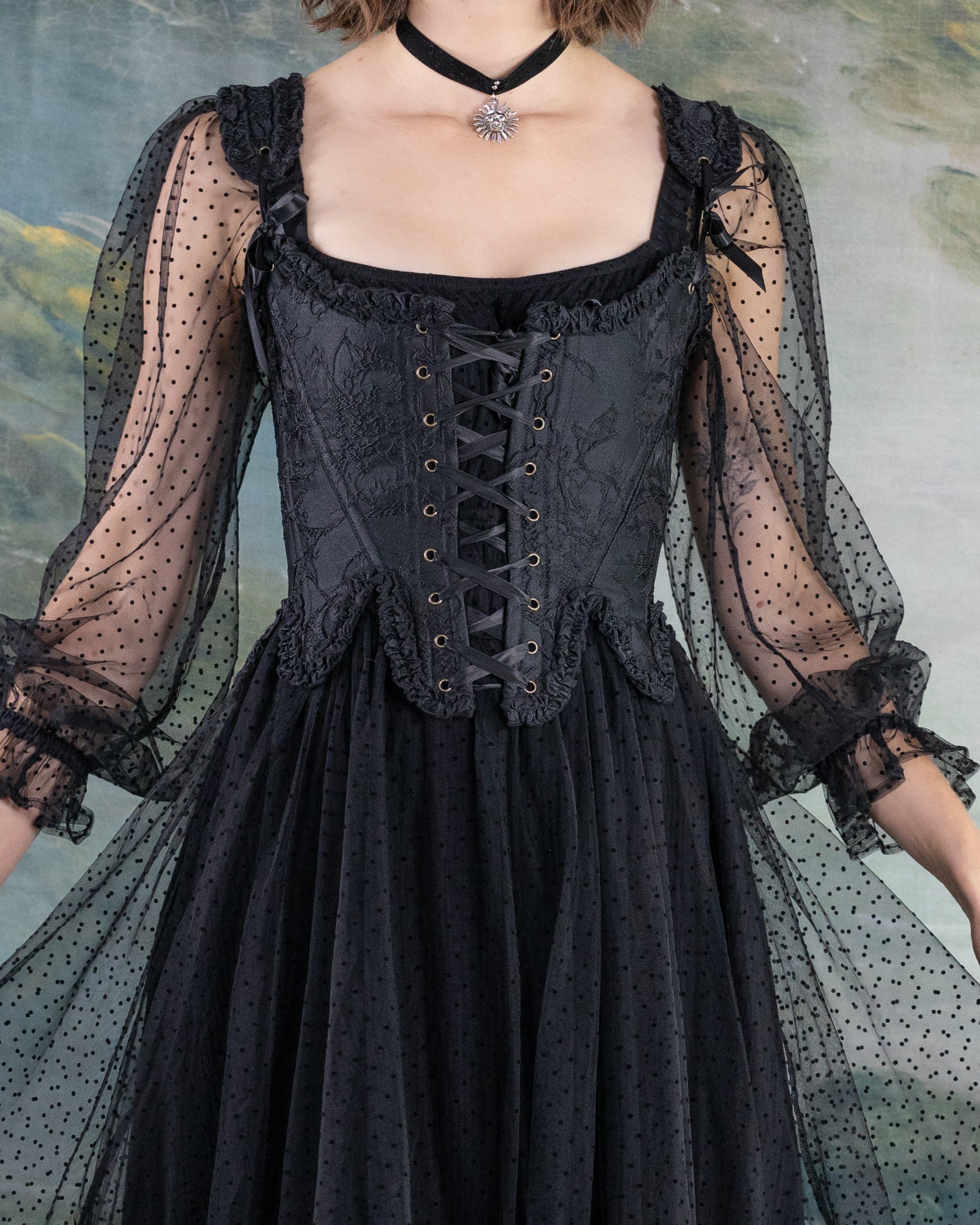 Black Floral Jacquard 18th Century Stays - Image 9