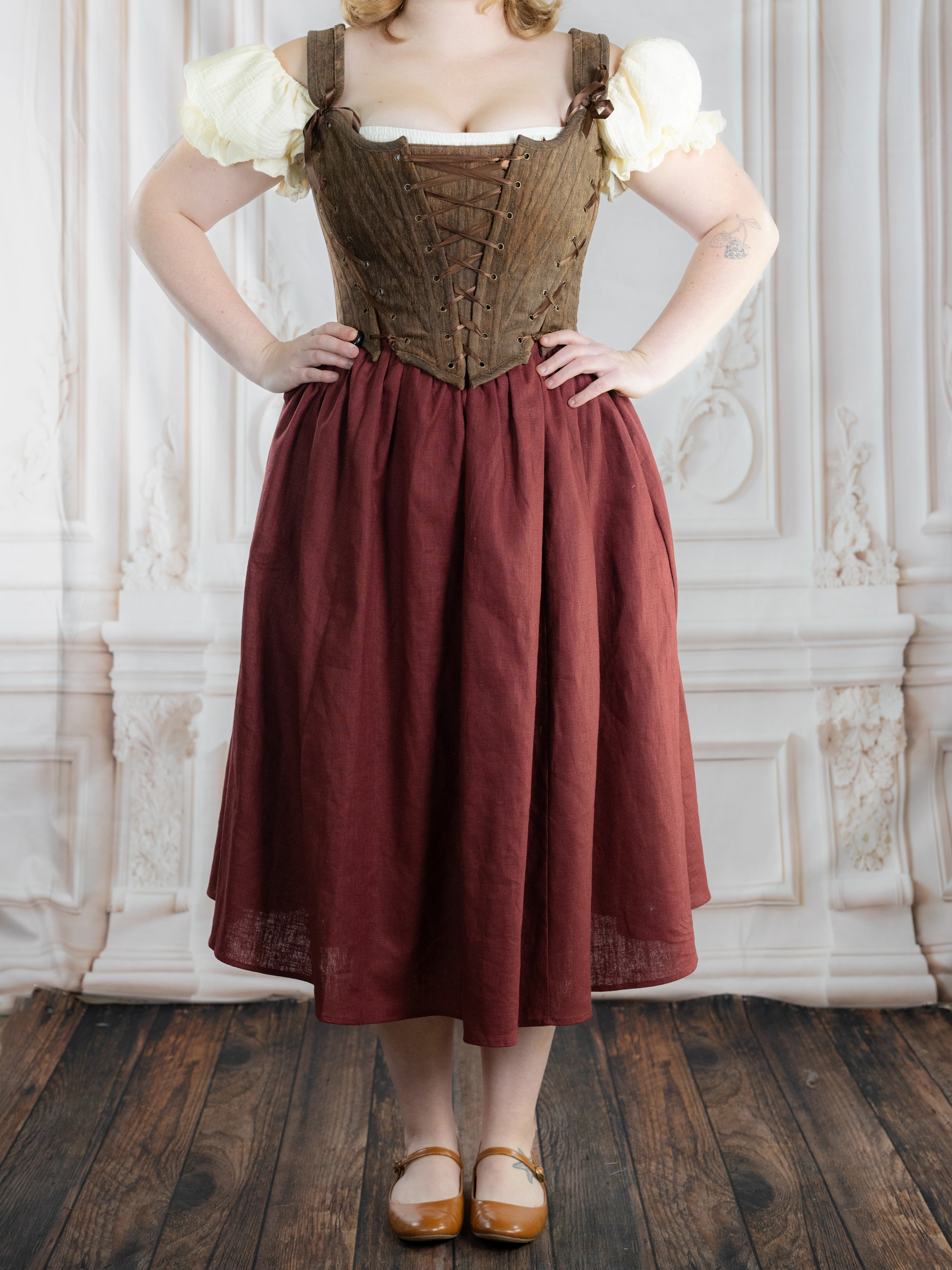 Burgundy Ramie Midi Skirt - Image 6