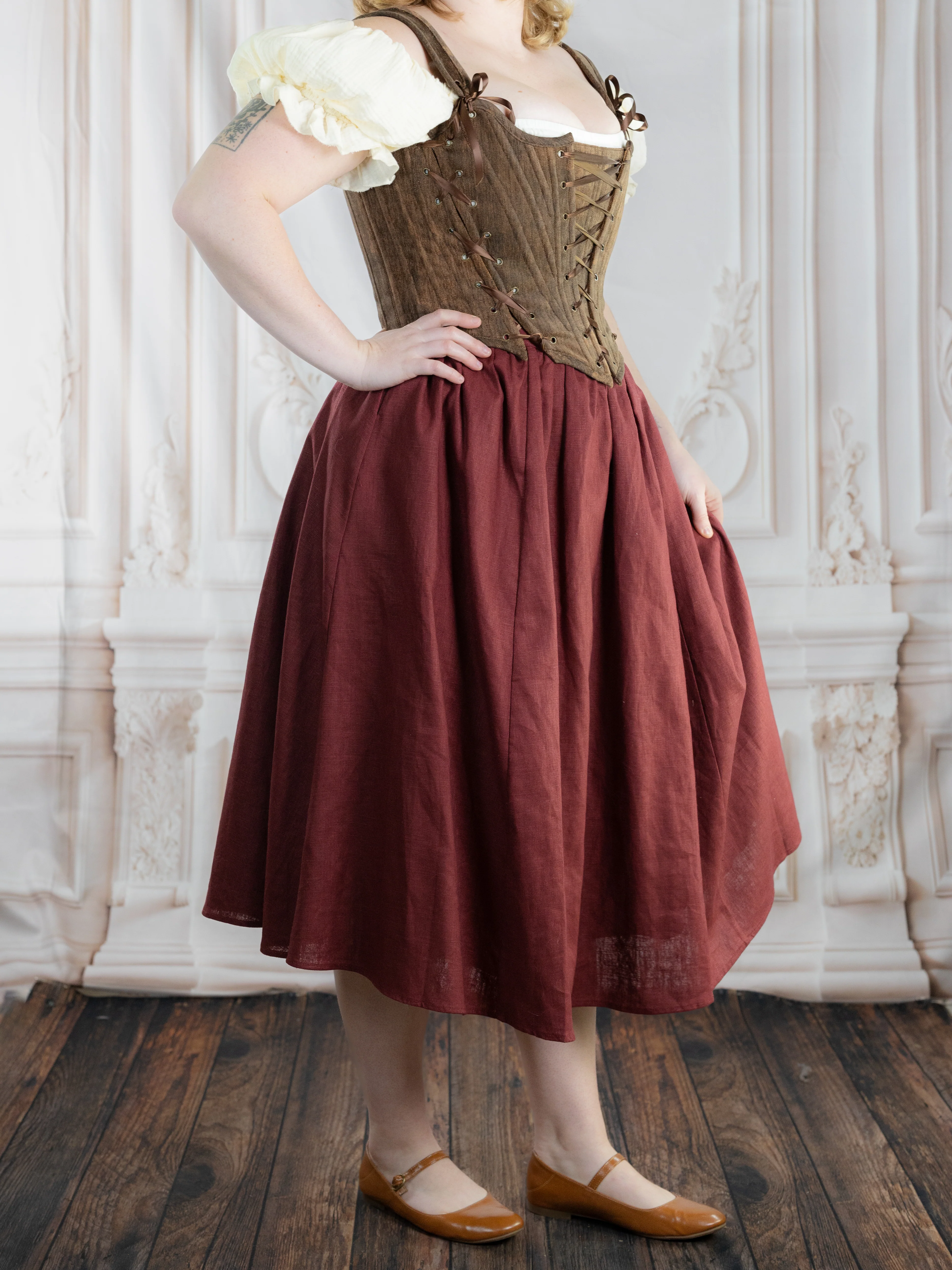 Burgundy Ramie Midi Skirt - Image 7