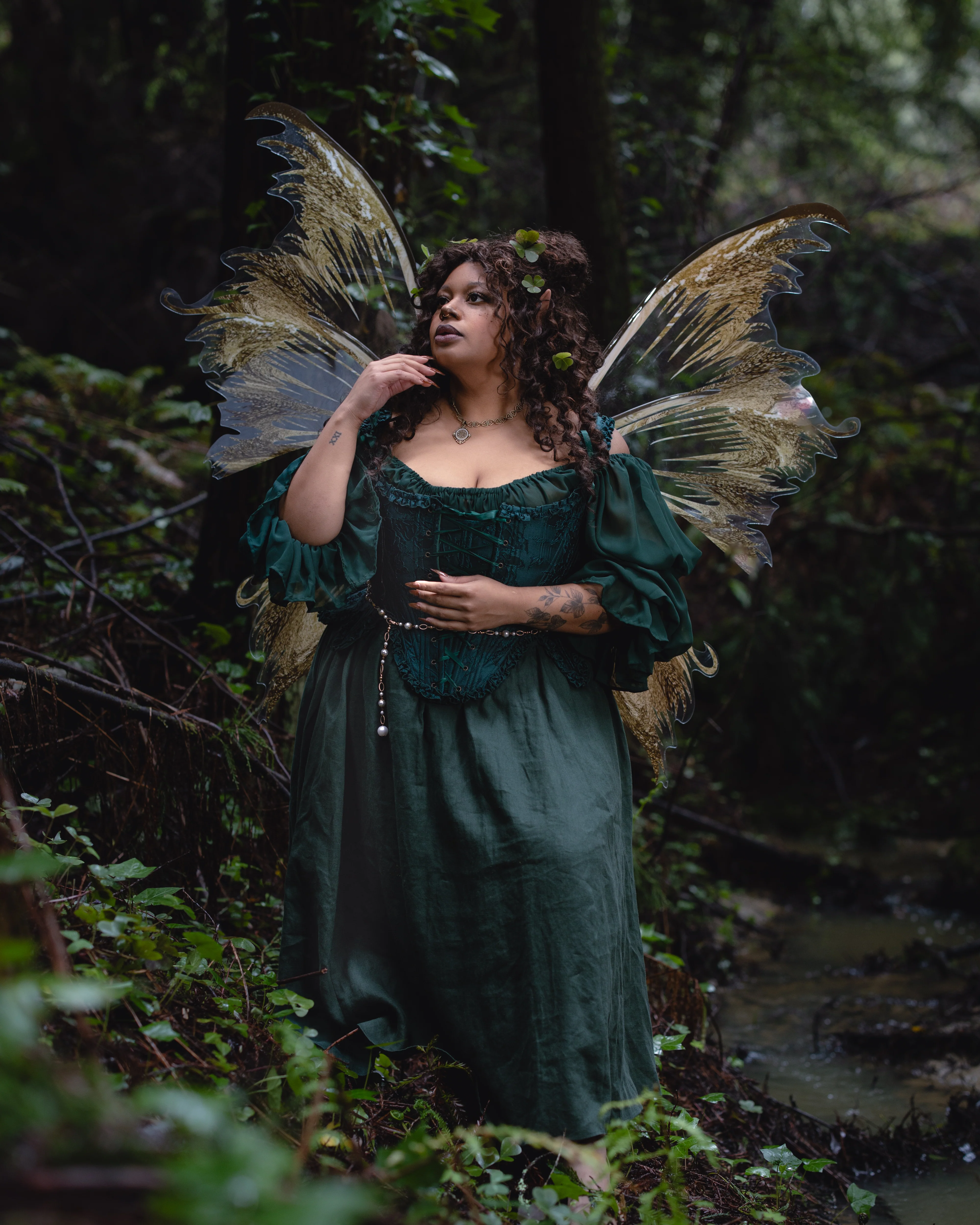 Dark Green Floral Jacquard 18th Century Stays - Image 10