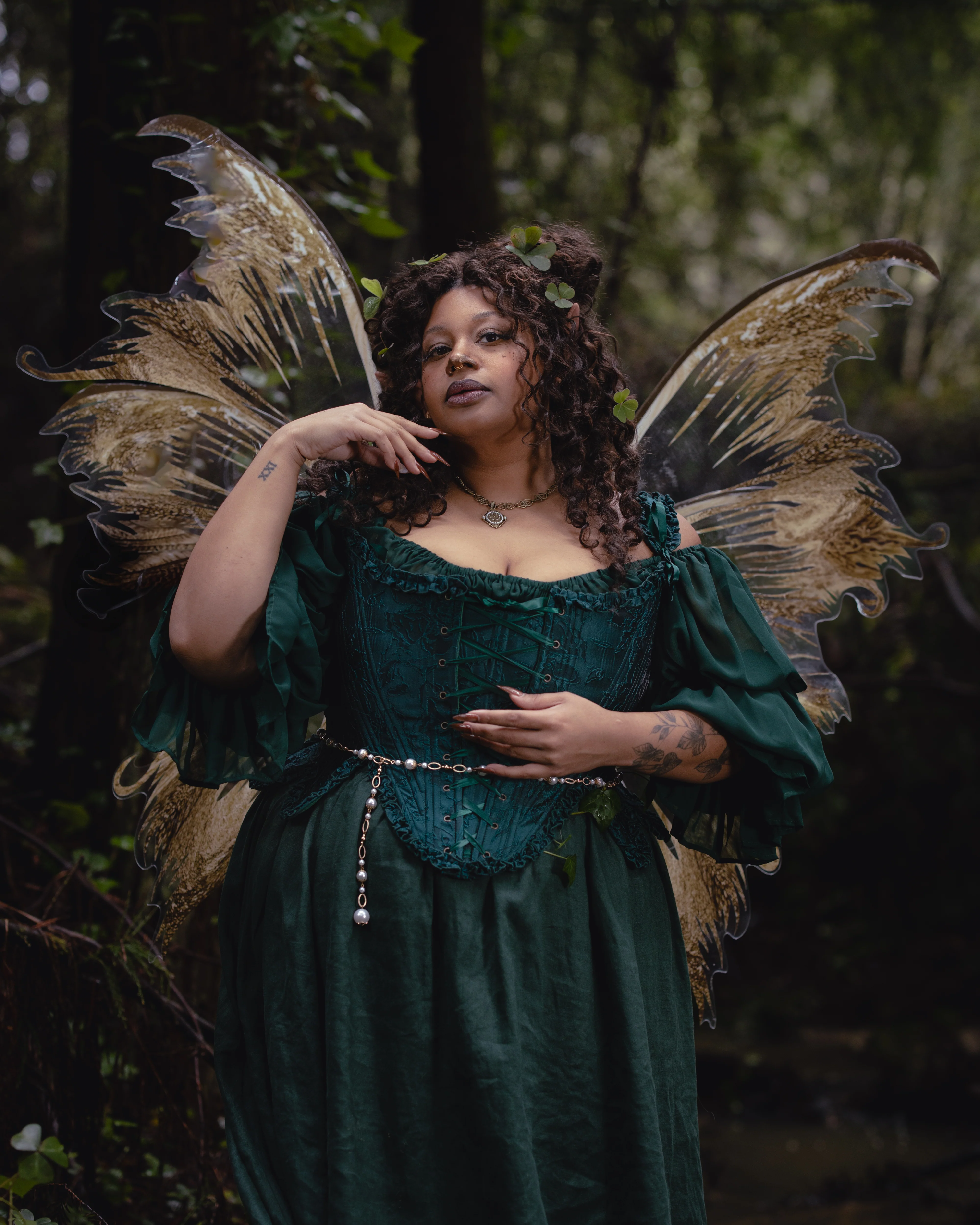 Dark Green Floral Jacquard 18th Century Stays - Image 12