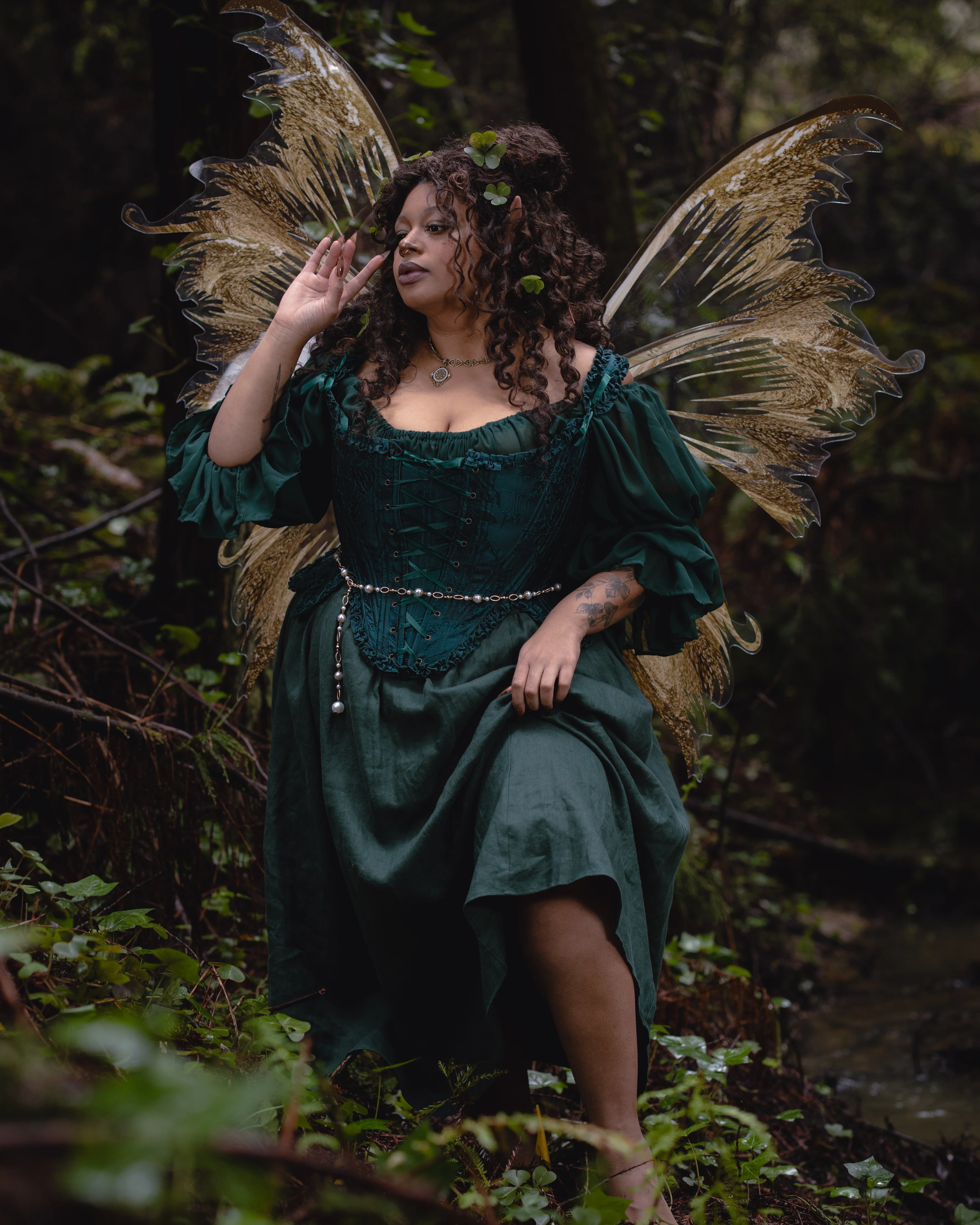 Dark Green Floral Jacquard 18th Century Stays - Image 8