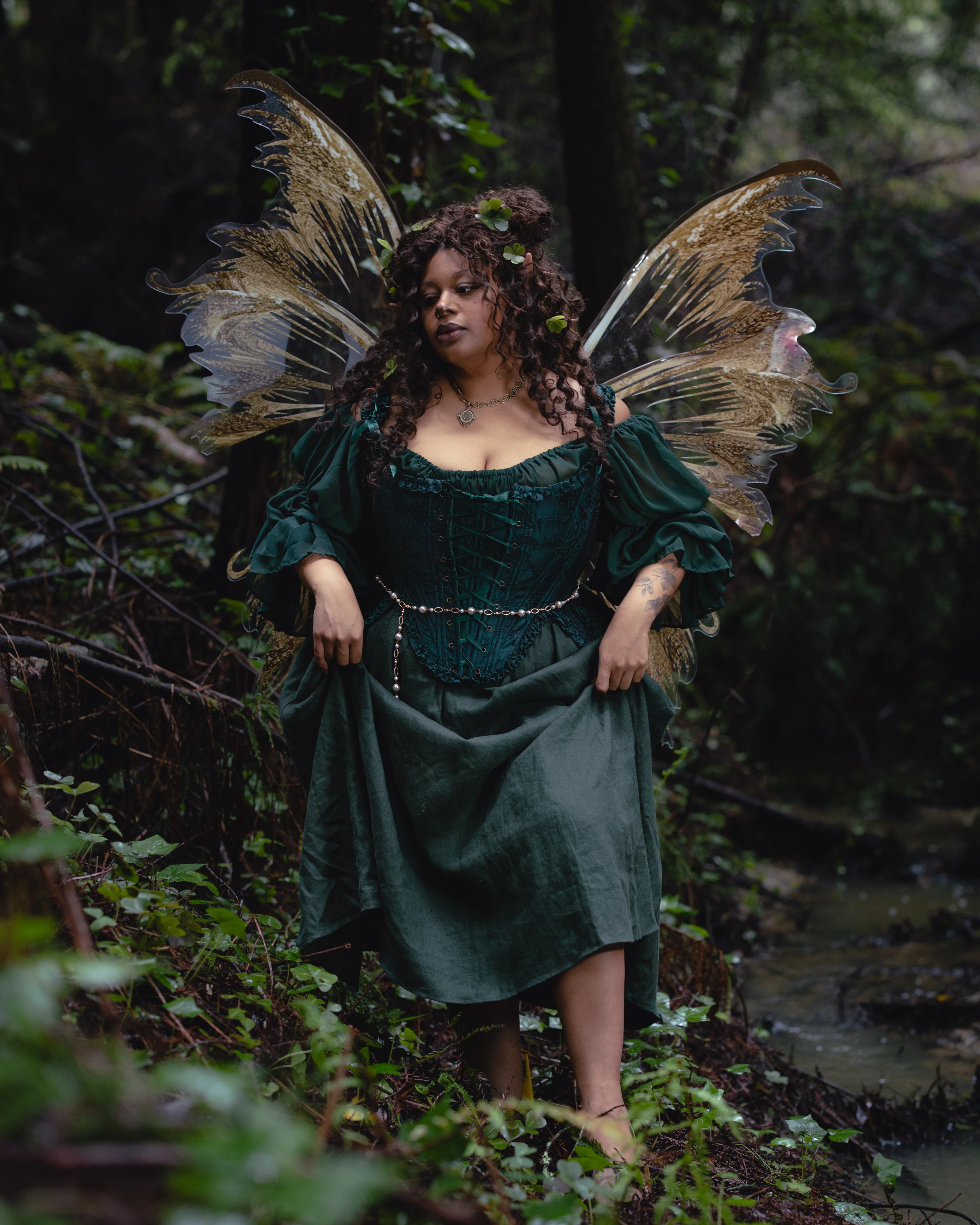 Dark Green Floral Jacquard 18th Century Stays - Image 9