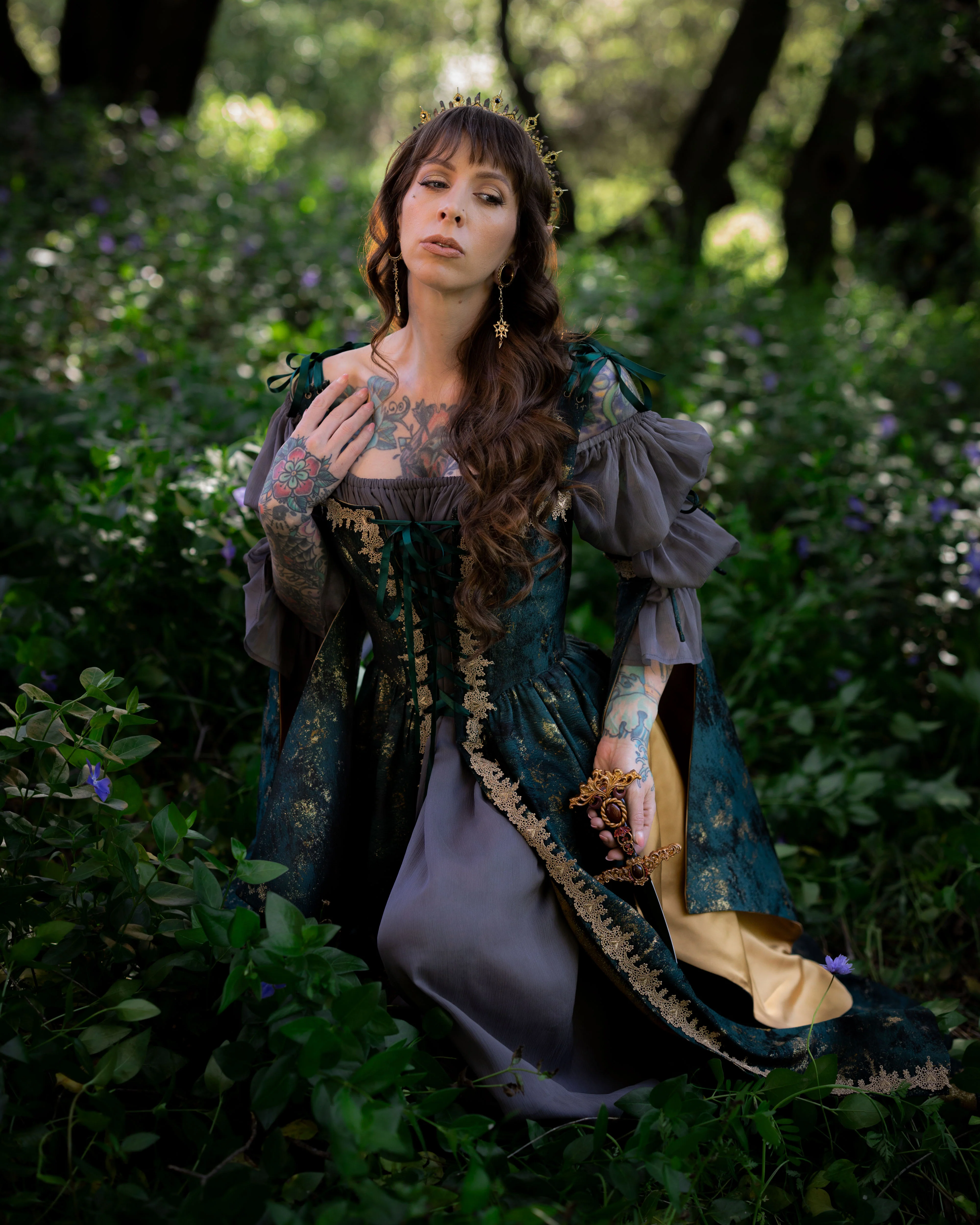 Dark Green Jacquard Corset Dress - Image 10