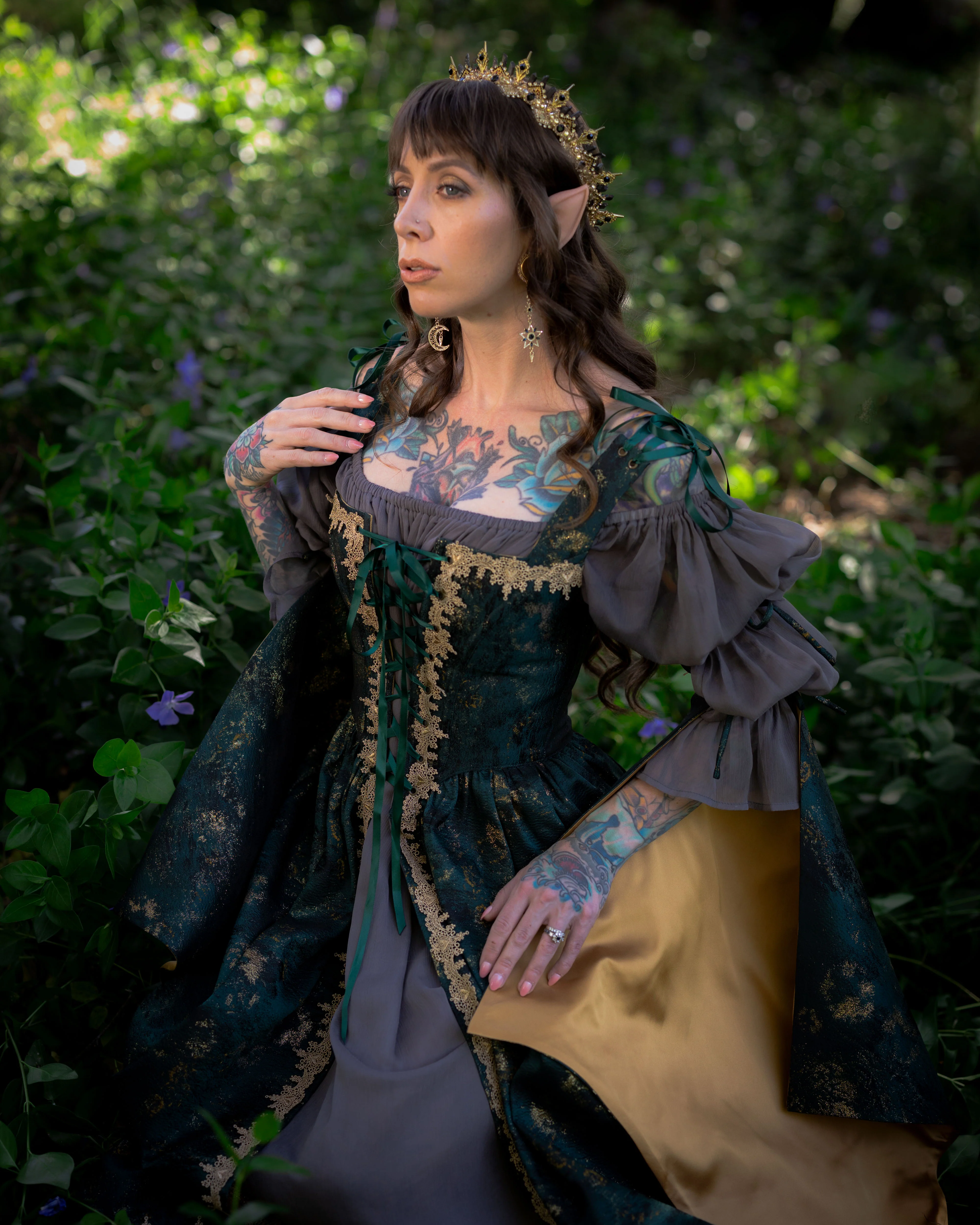 Dark Green Jacquard Corset Dress - Image 11