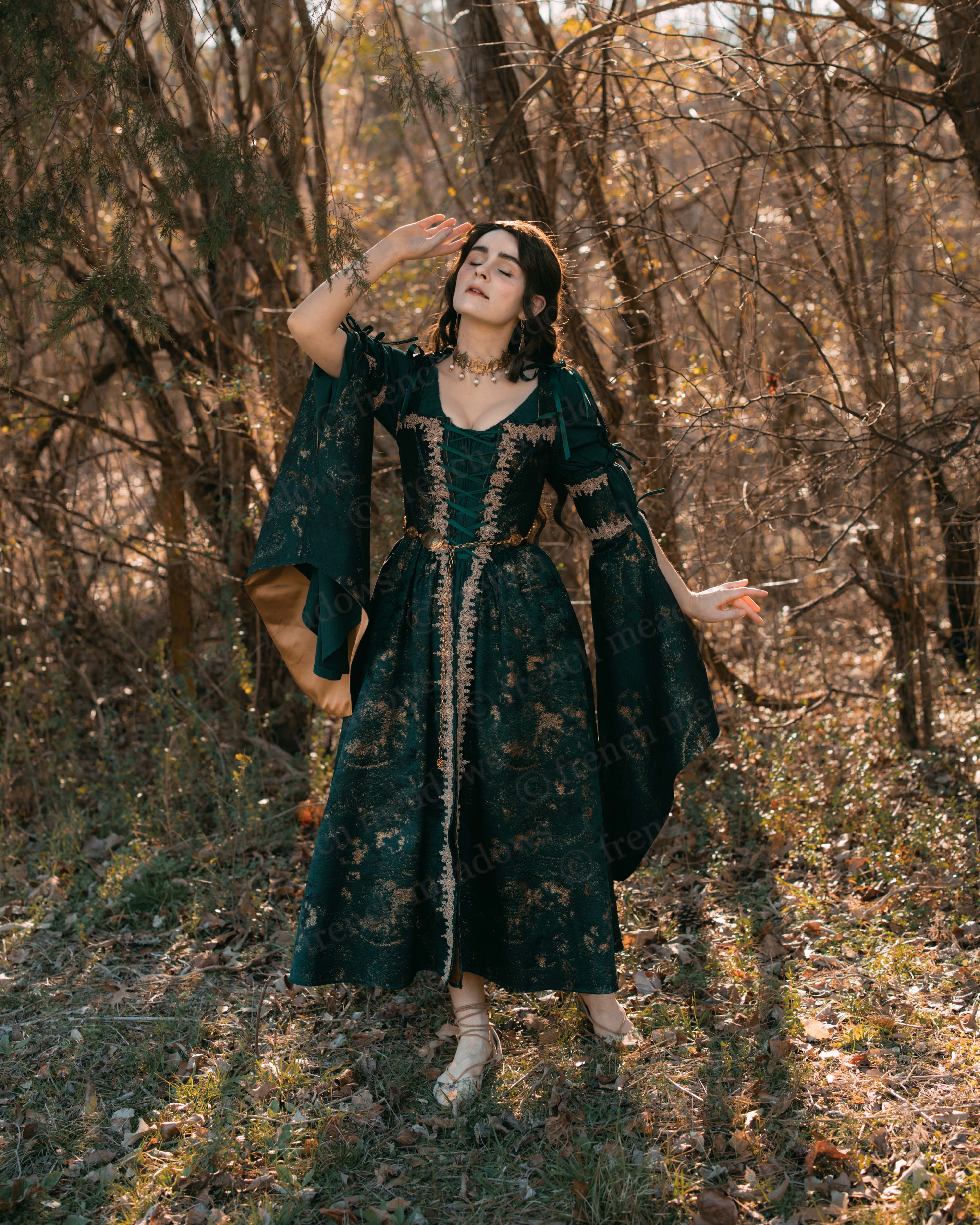 Dark Green Jacquard Corset Dress - Image 12