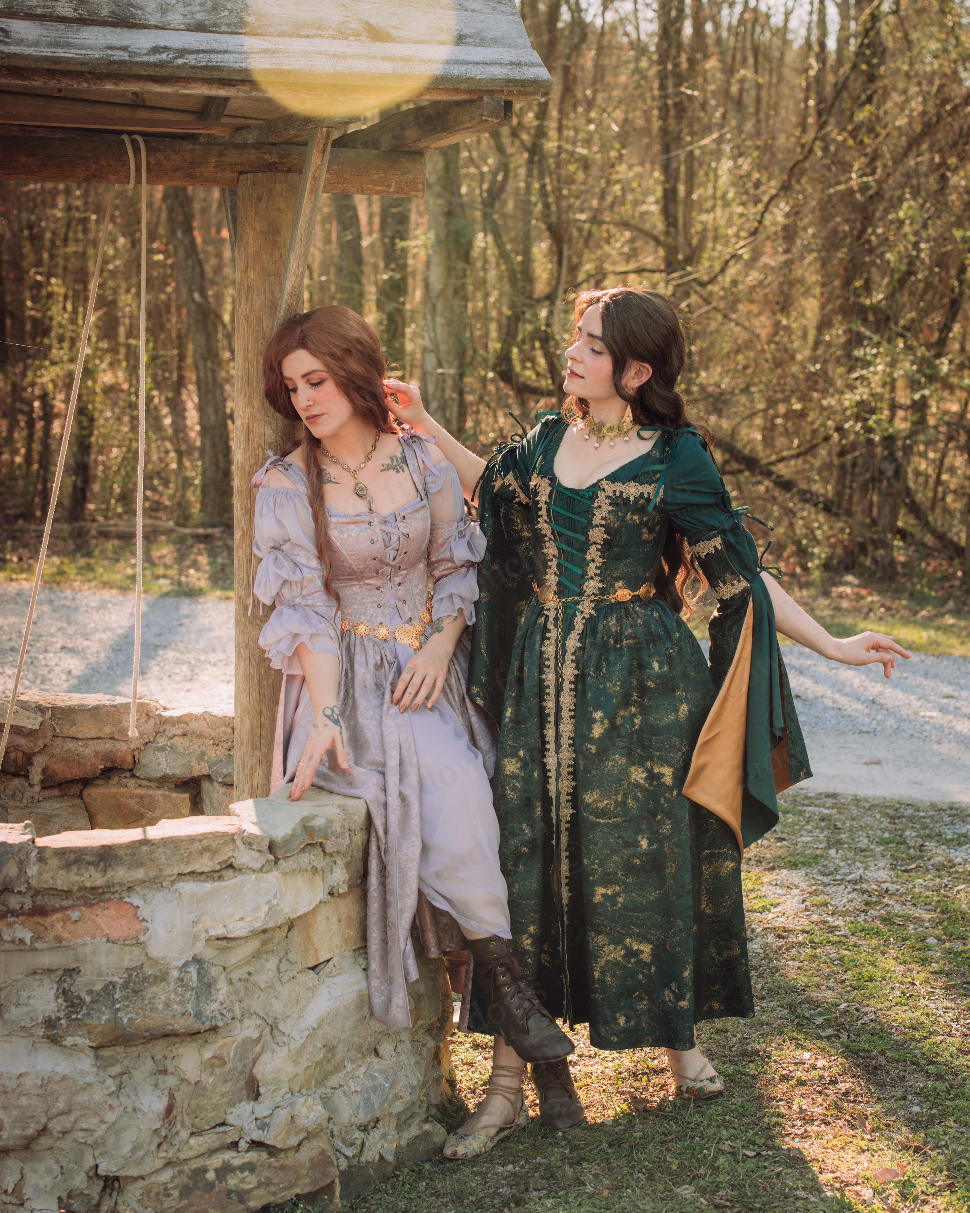 Dark Green Jacquard Corset Dress - Image 13