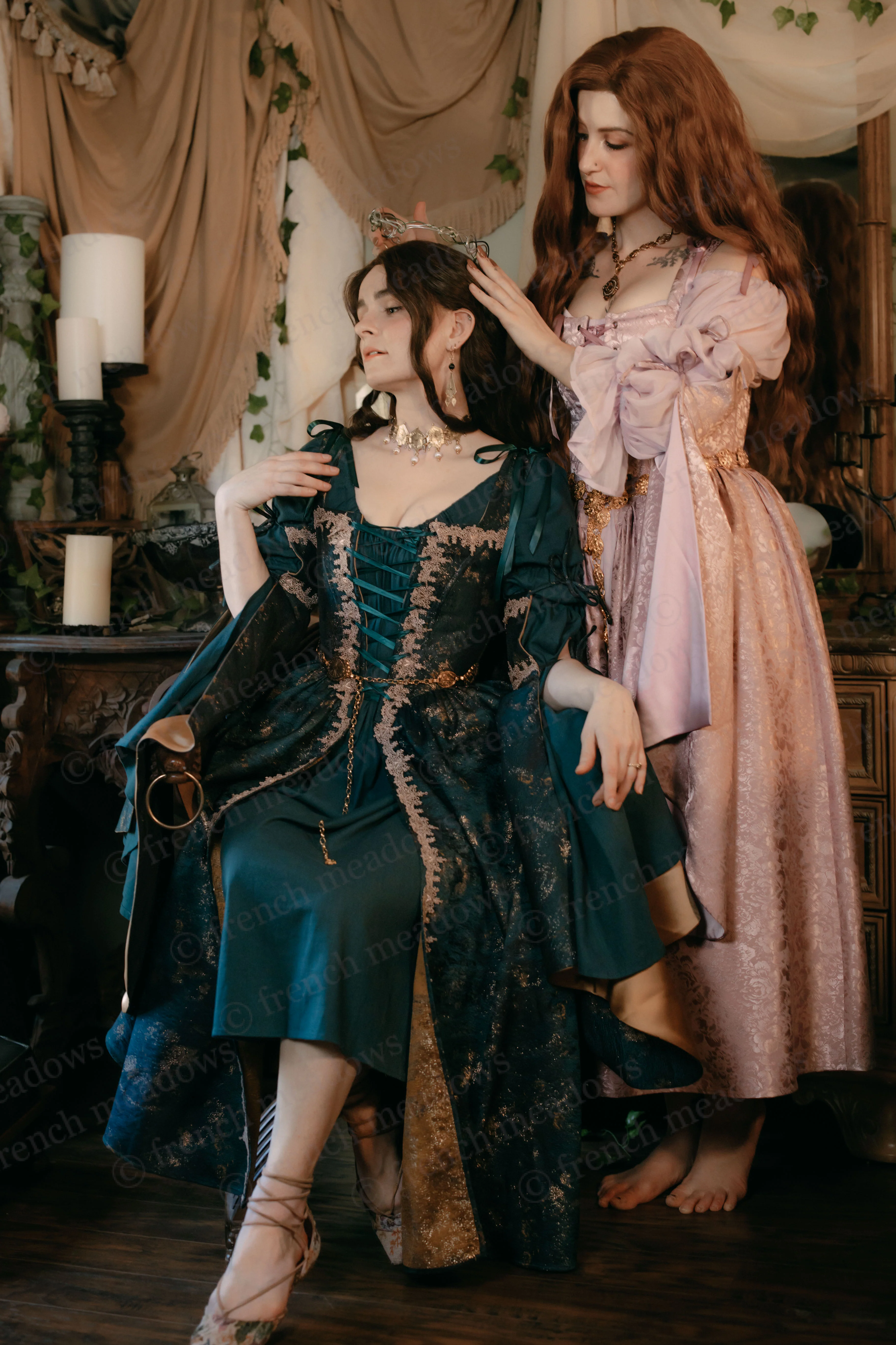 Dark Green Jacquard Corset Dress - Image 15