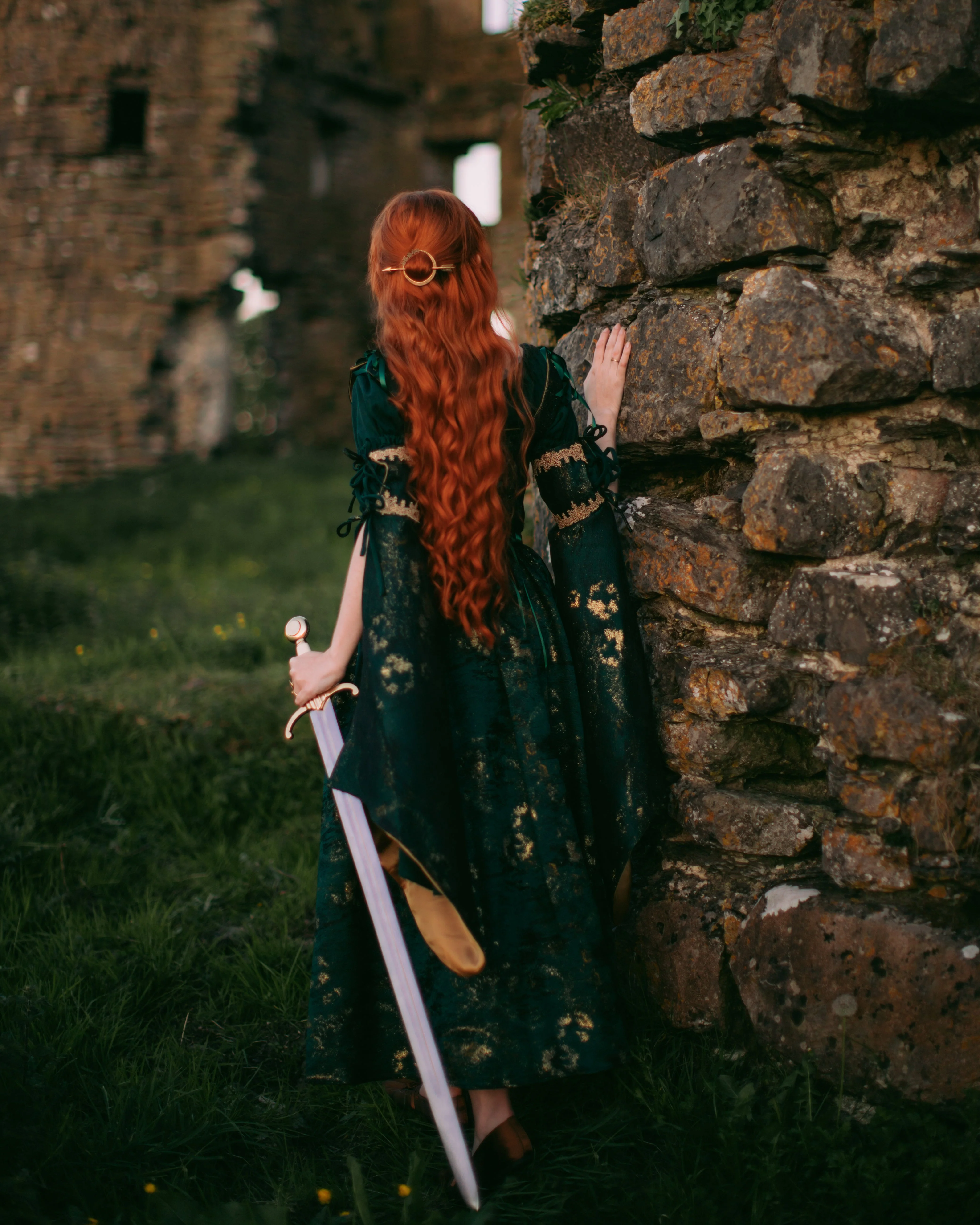 Dark Green Jacquard Corset Dress - Image 3