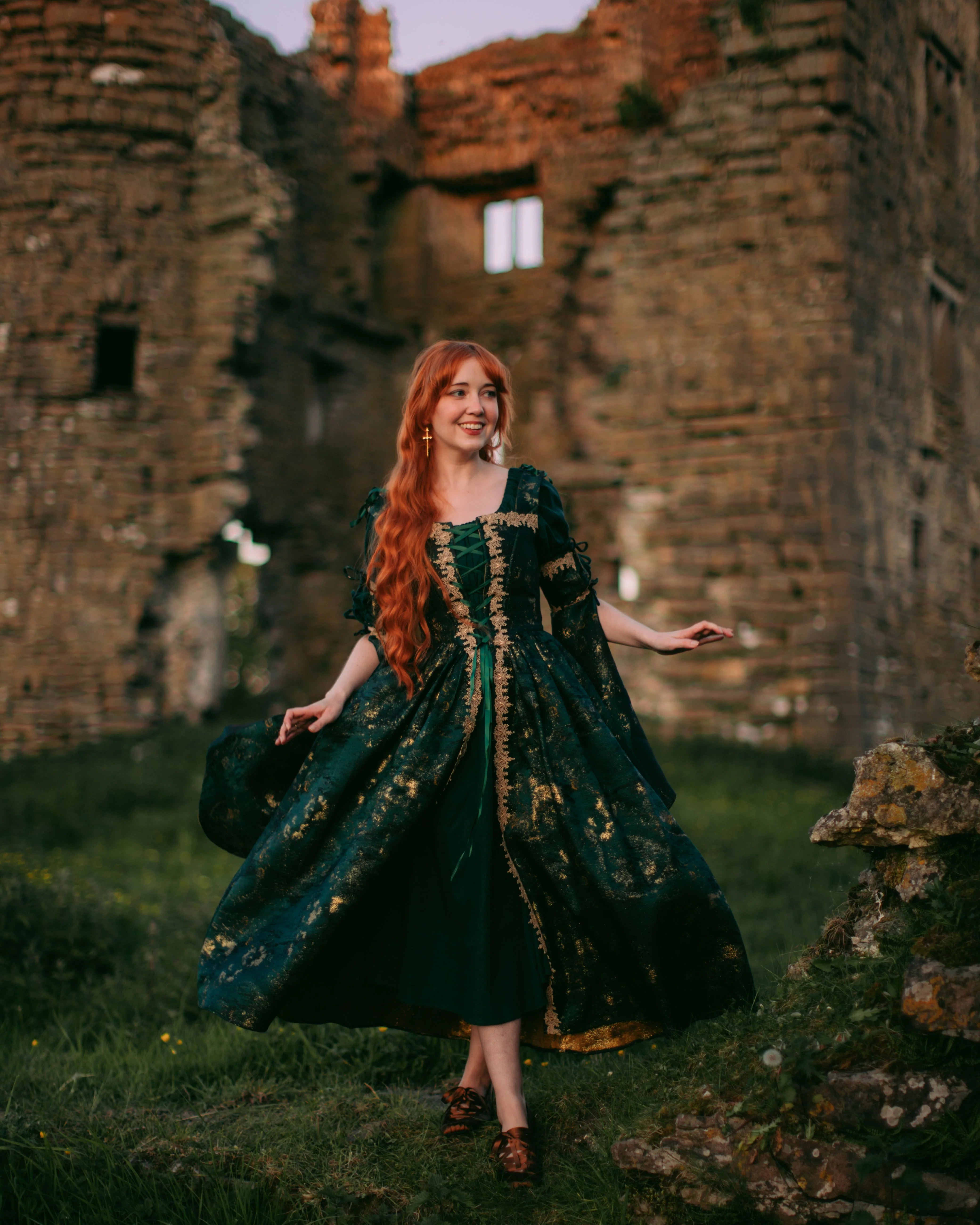 Dark Green Jacquard Corset Dress - Image 4