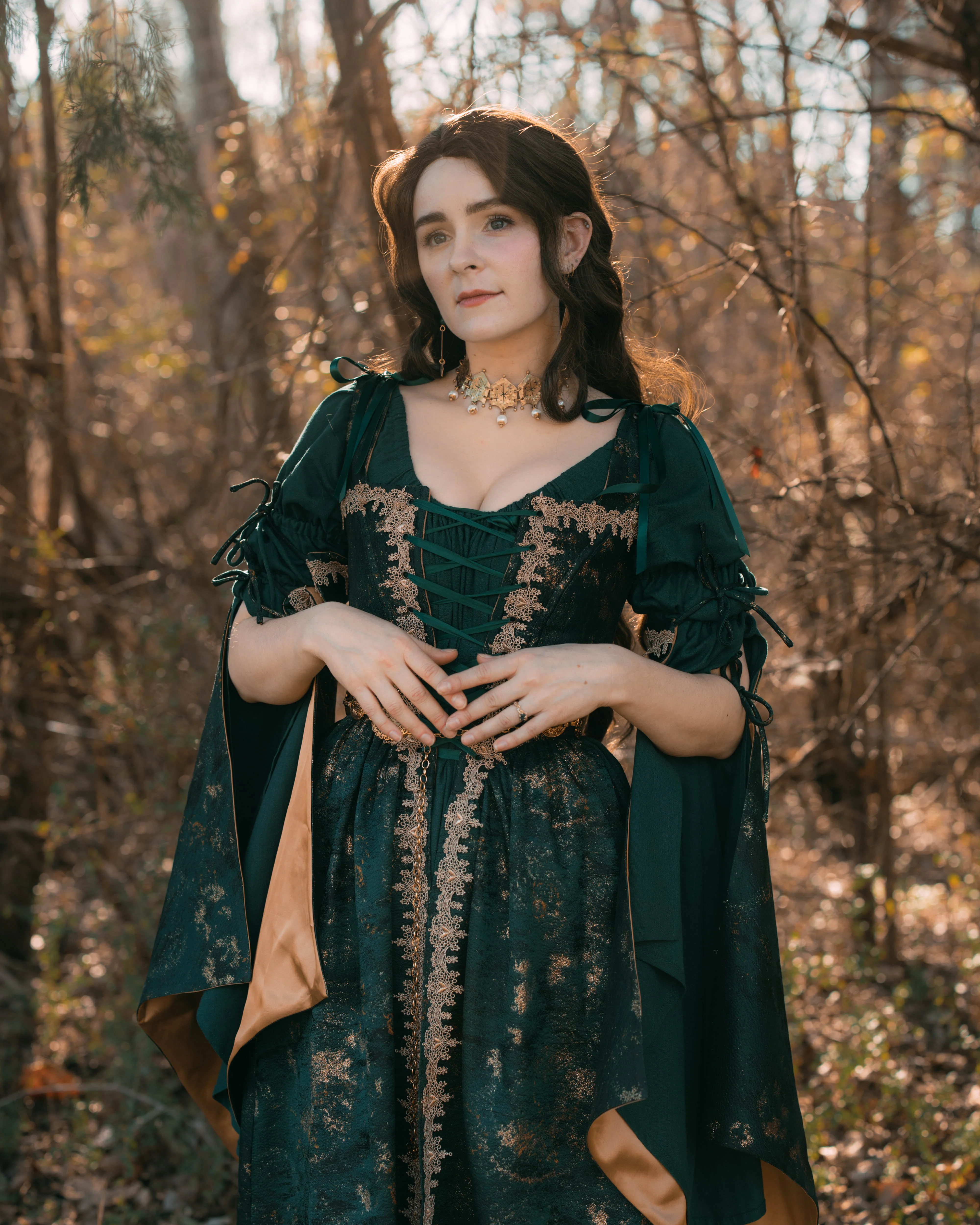 Dark Green Jacquard Corset Dress - Image 7