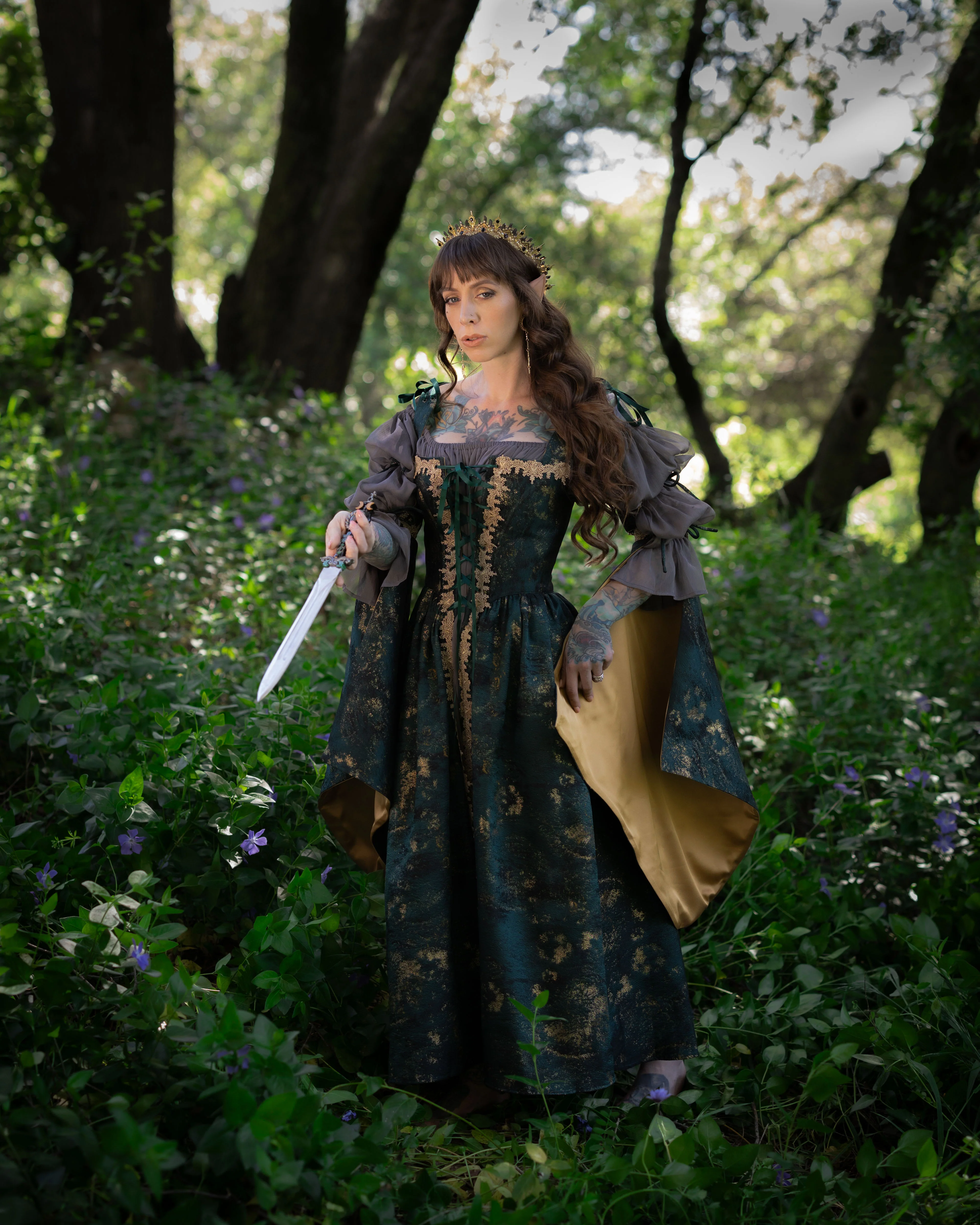 Dark Green Jacquard Corset Dress - Image 8