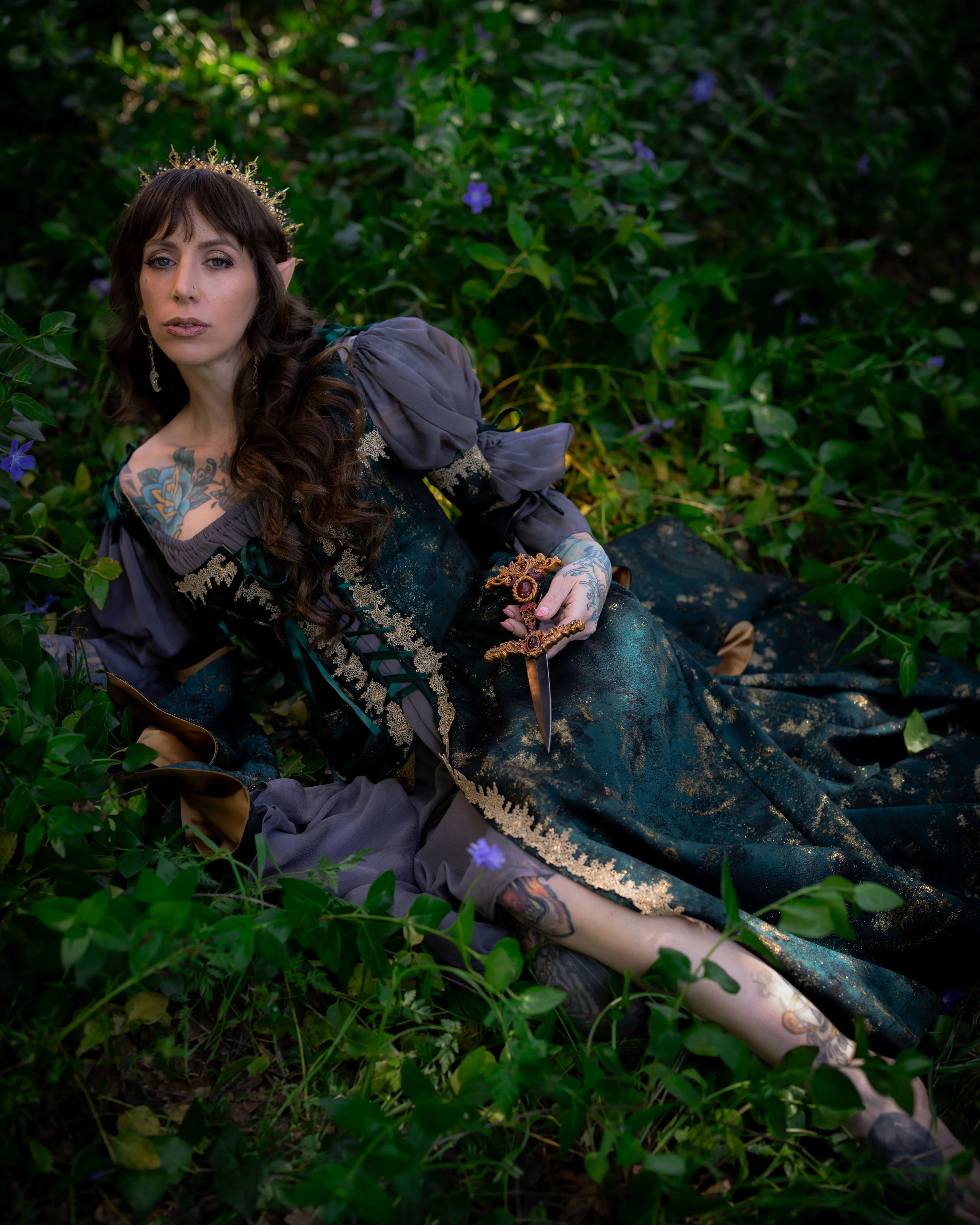 Dark Green Jacquard Corset Dress - Image 9