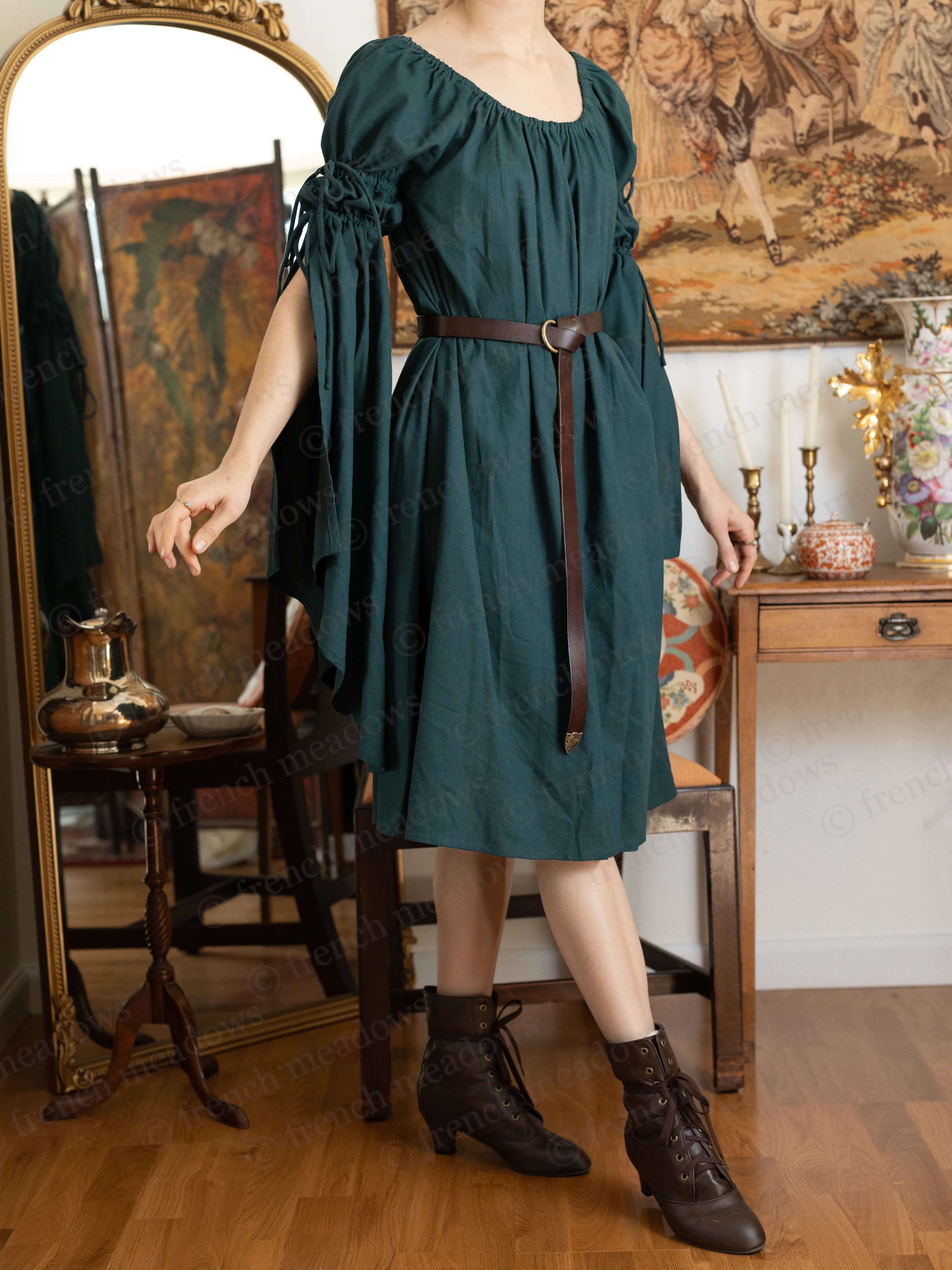 Dark Green Linen Bell Sleeve Chemise - Image 6