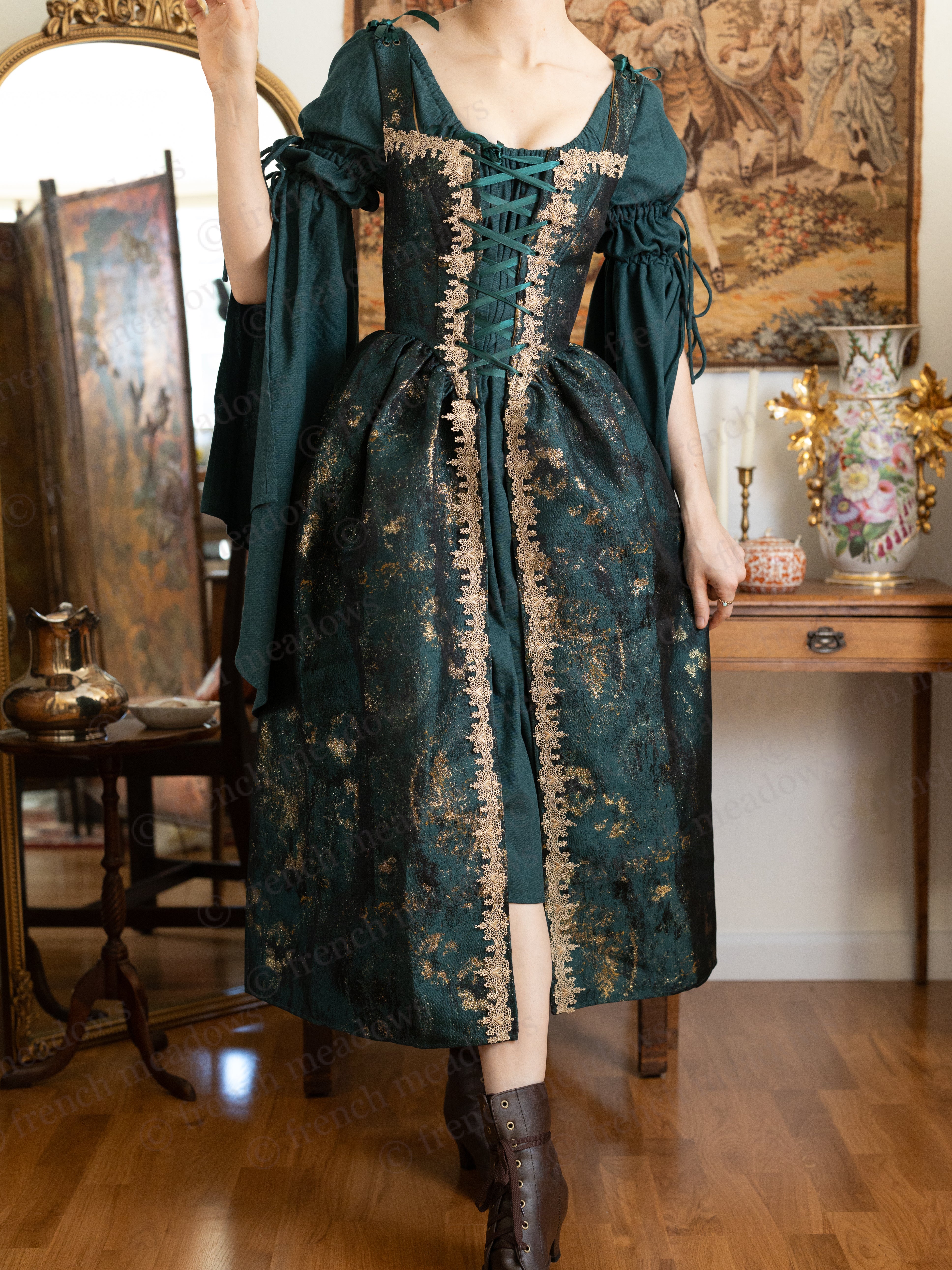 Dark Green Linen Bell Sleeve Chemise - Image 9