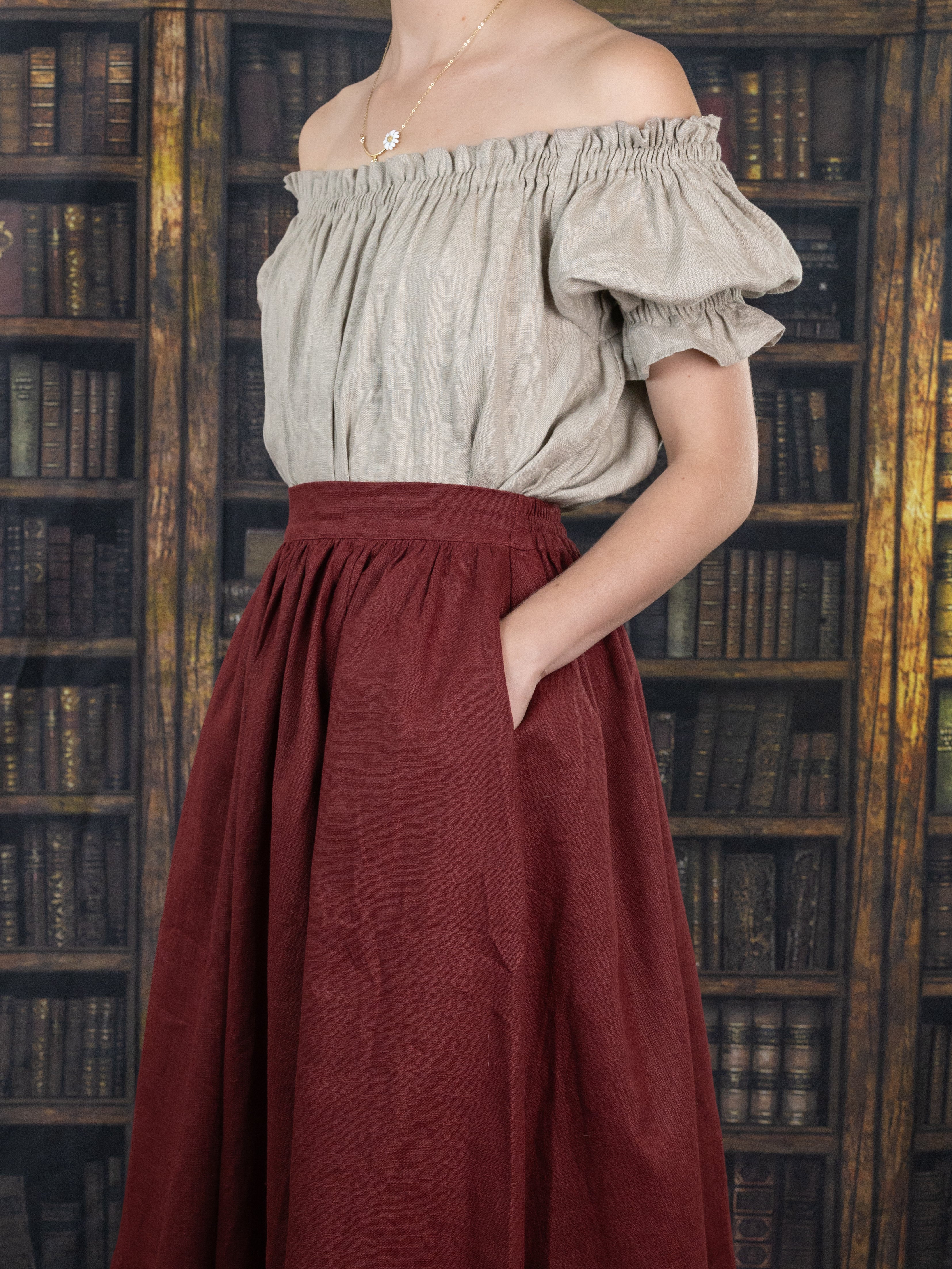 Burgundy Ramie Midi Skirt - Image 10