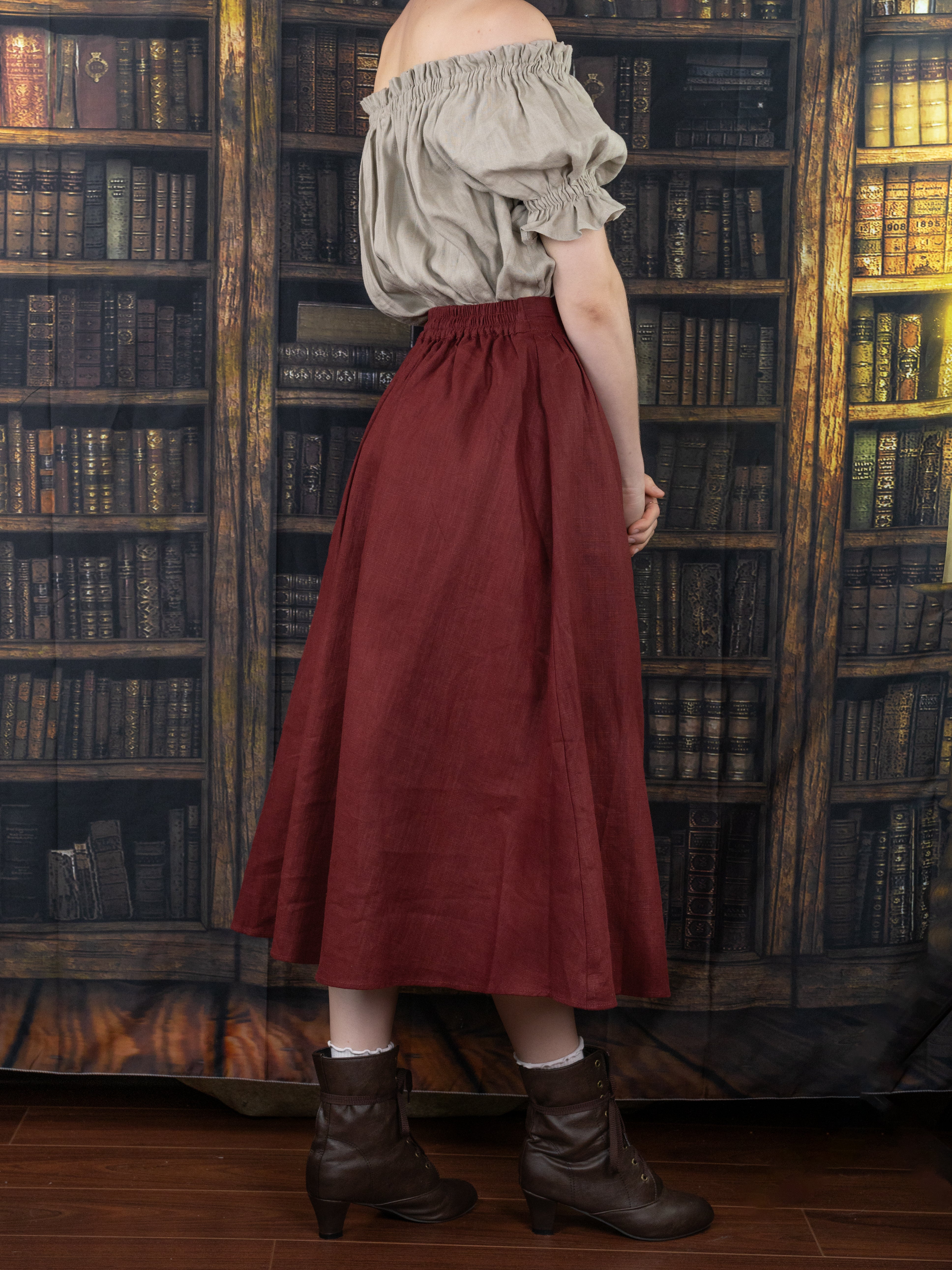 Burgundy Ramie Midi Skirt - Image 11