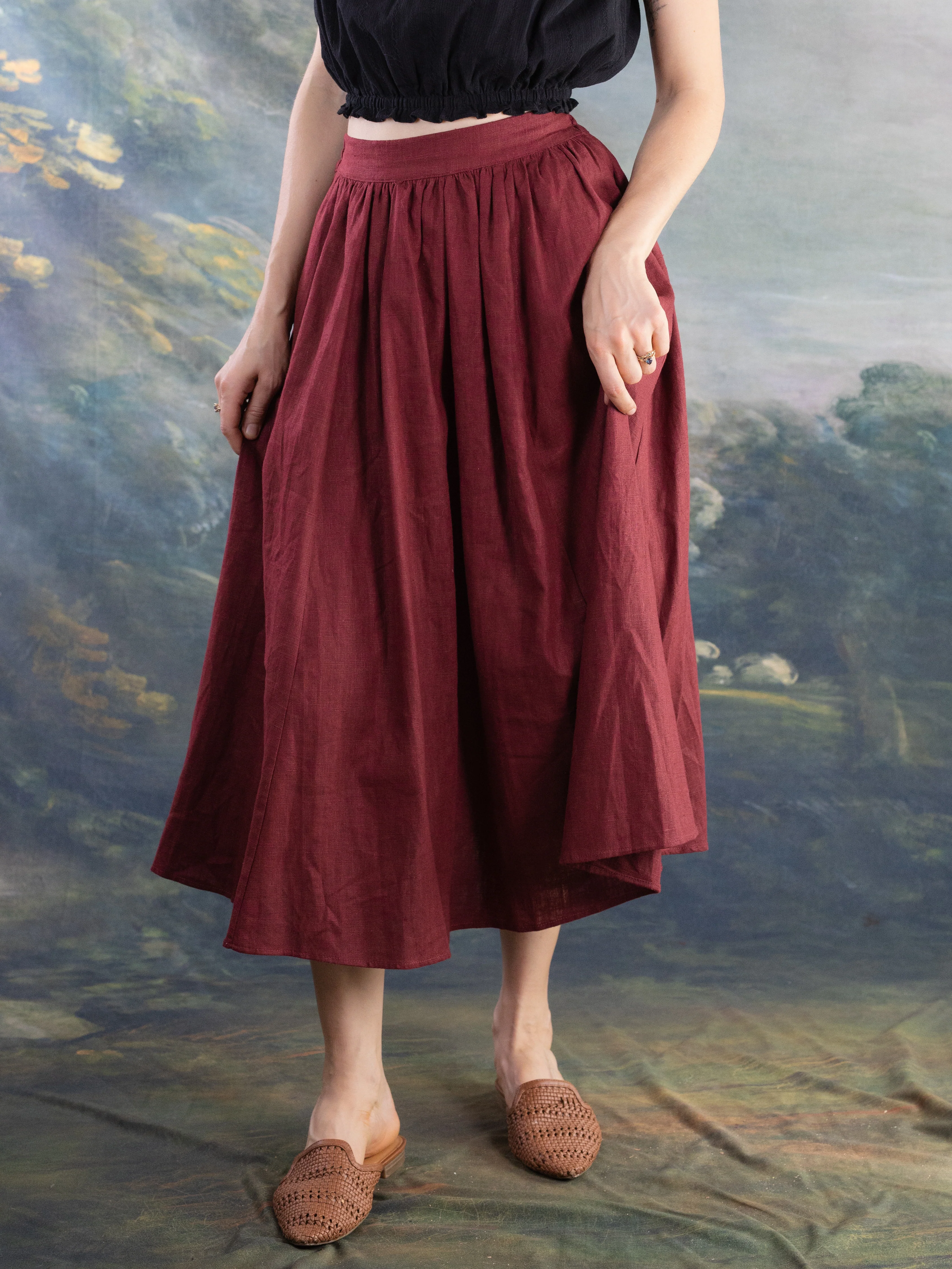 Burgundy Ramie Midi Skirt - Image 3