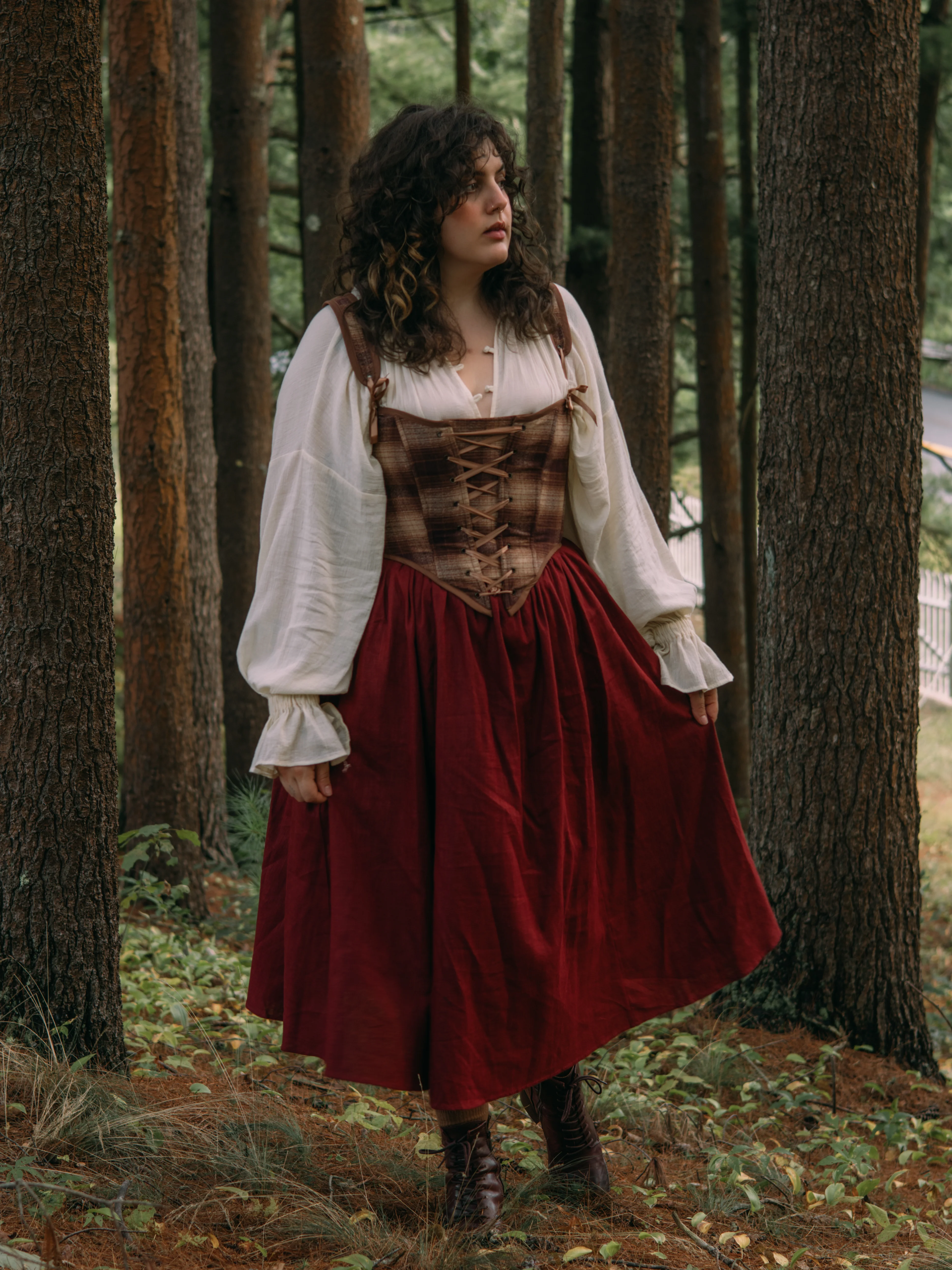 Burgundy Ramie Midi Skirt - Image 4