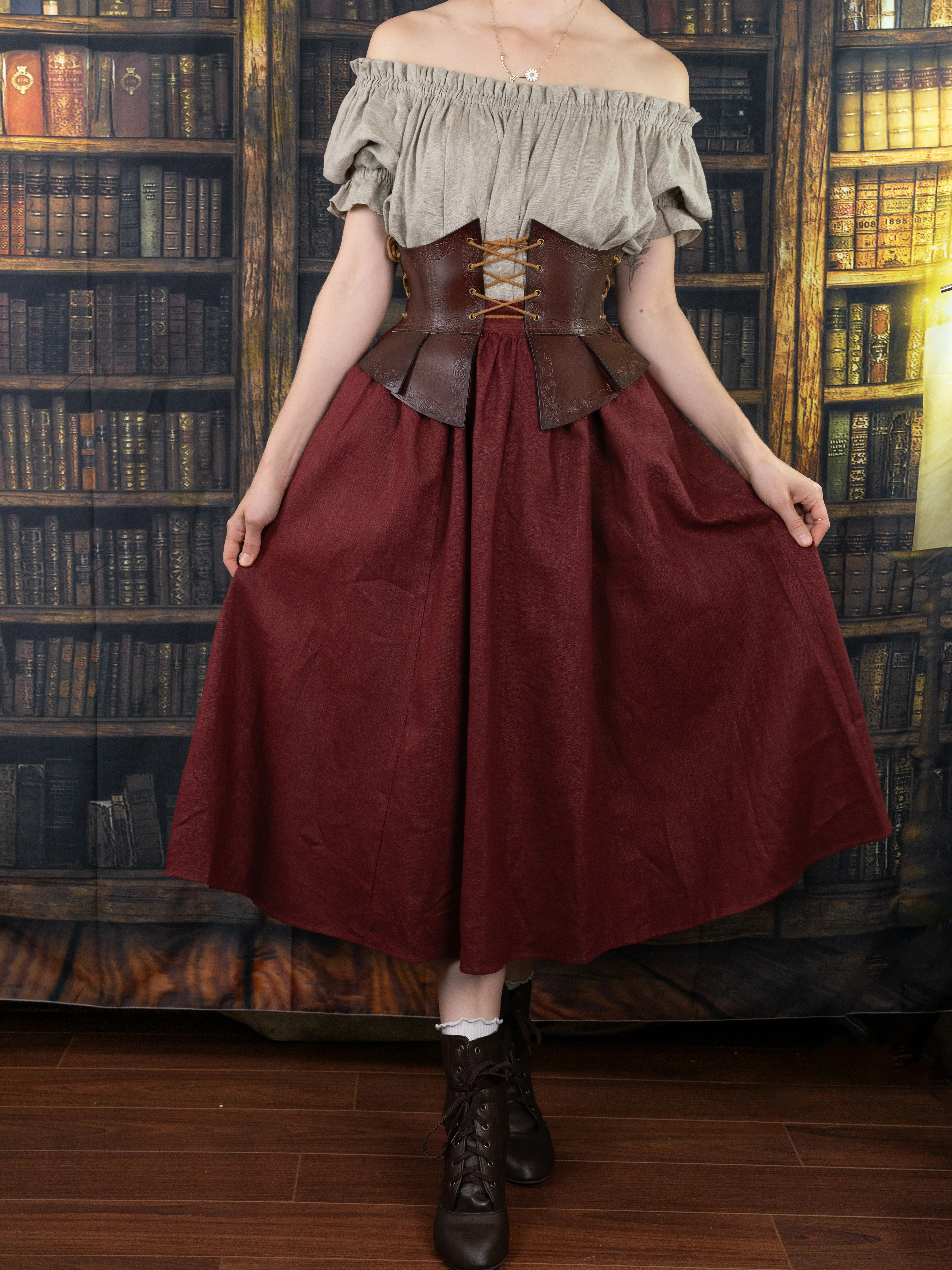 Burgundy Ramie Midi Skirt - Image 9