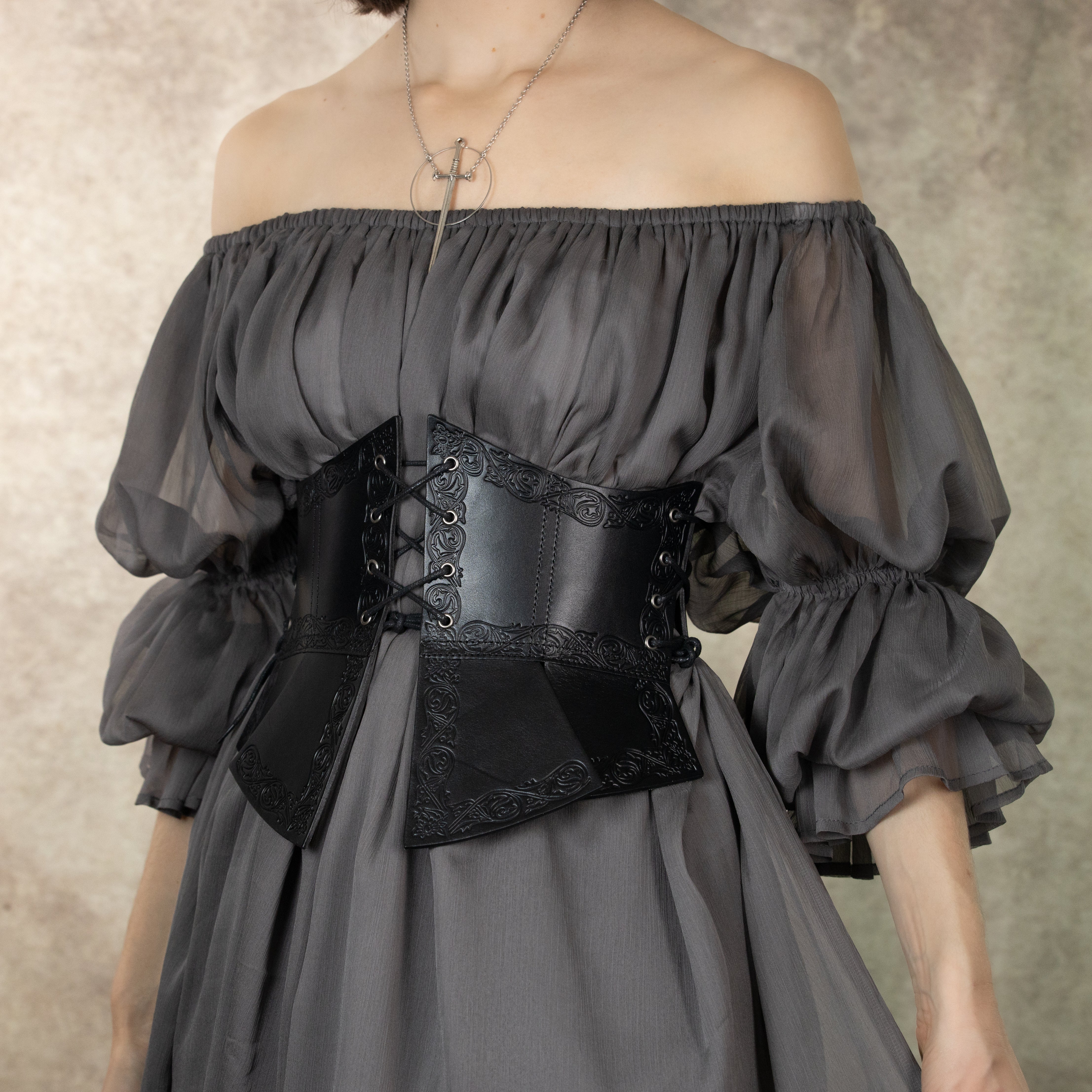 Debossed Leather Underbust Corset - Image 9