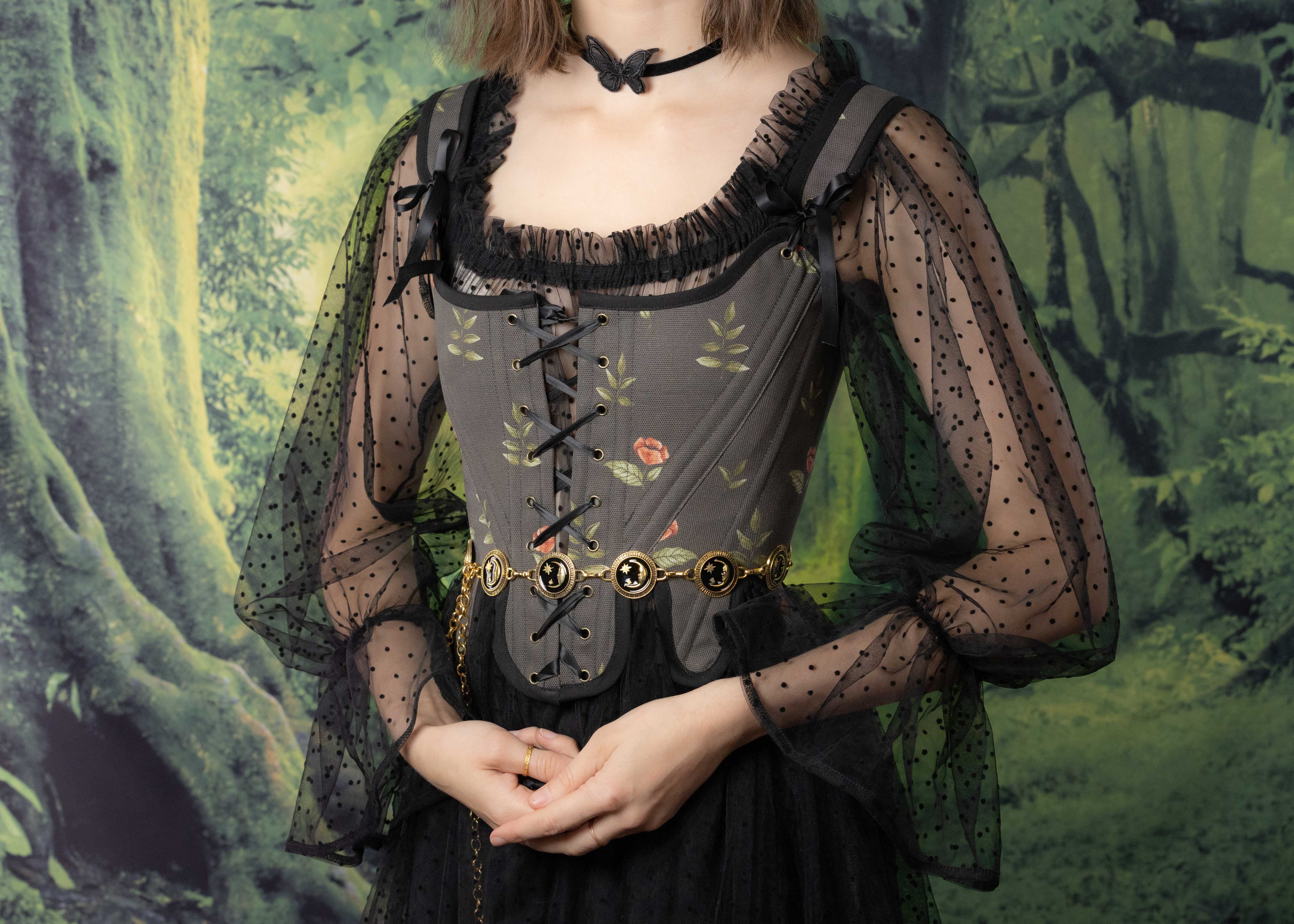 Handmade Black Rose Floral 18th Century Stays - Image 4