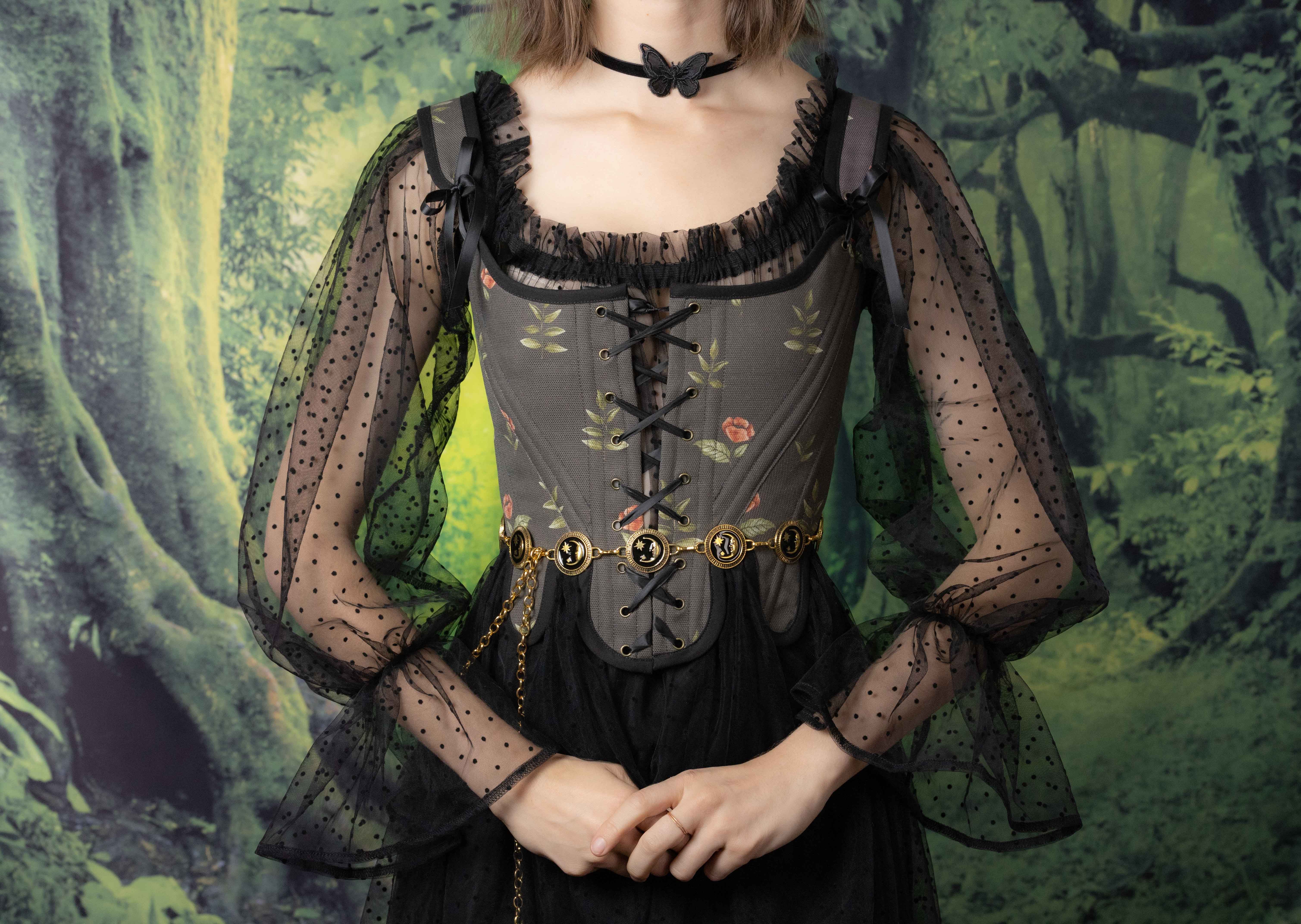 Handmade Black Rose Floral 18th Century Stays - Image 6