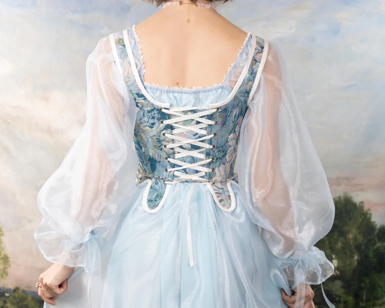 Handmade Teal Floral Tapestry 18th Century Stays - Image 4