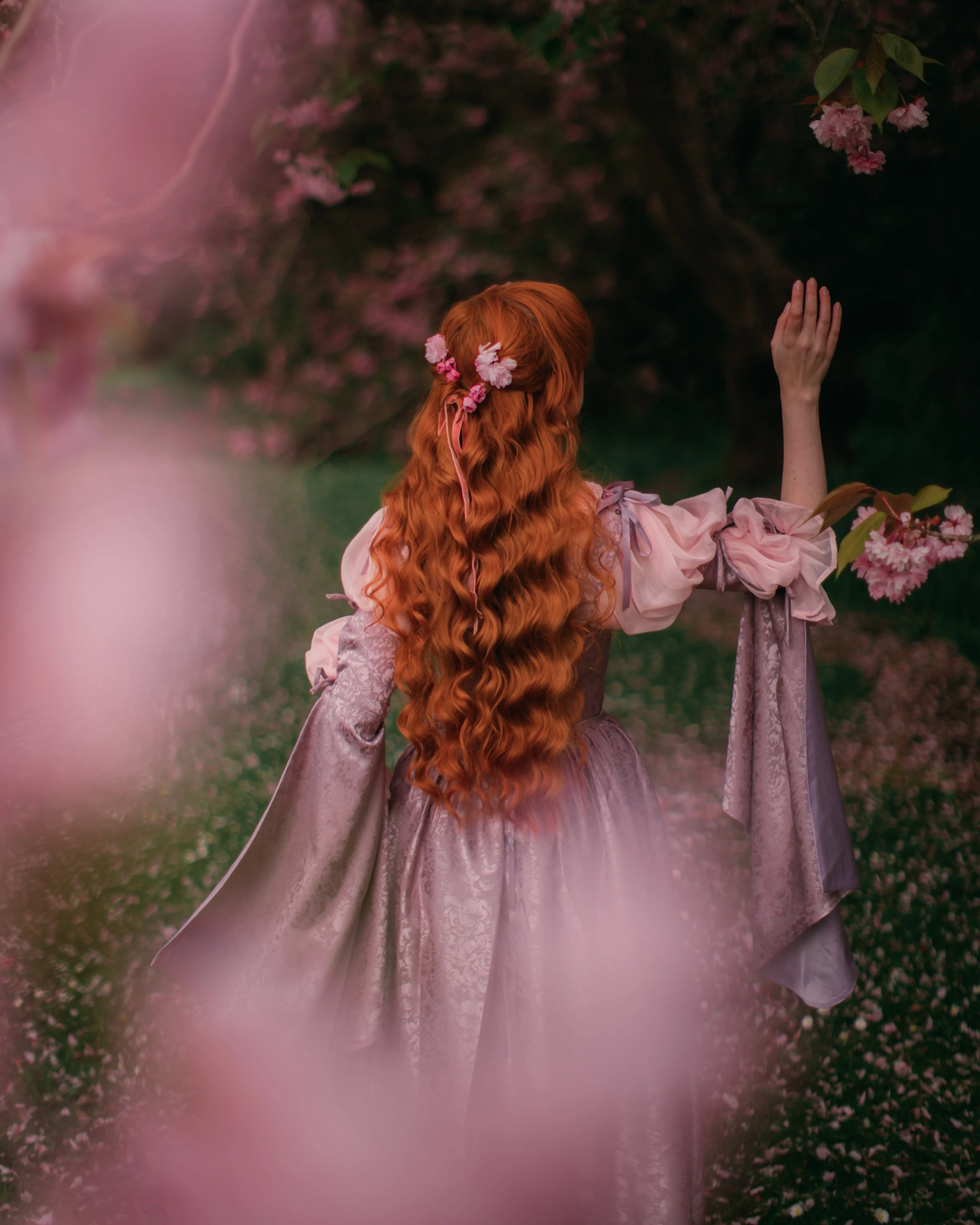 Lavender Floral Satin Corset Dress - Image 11