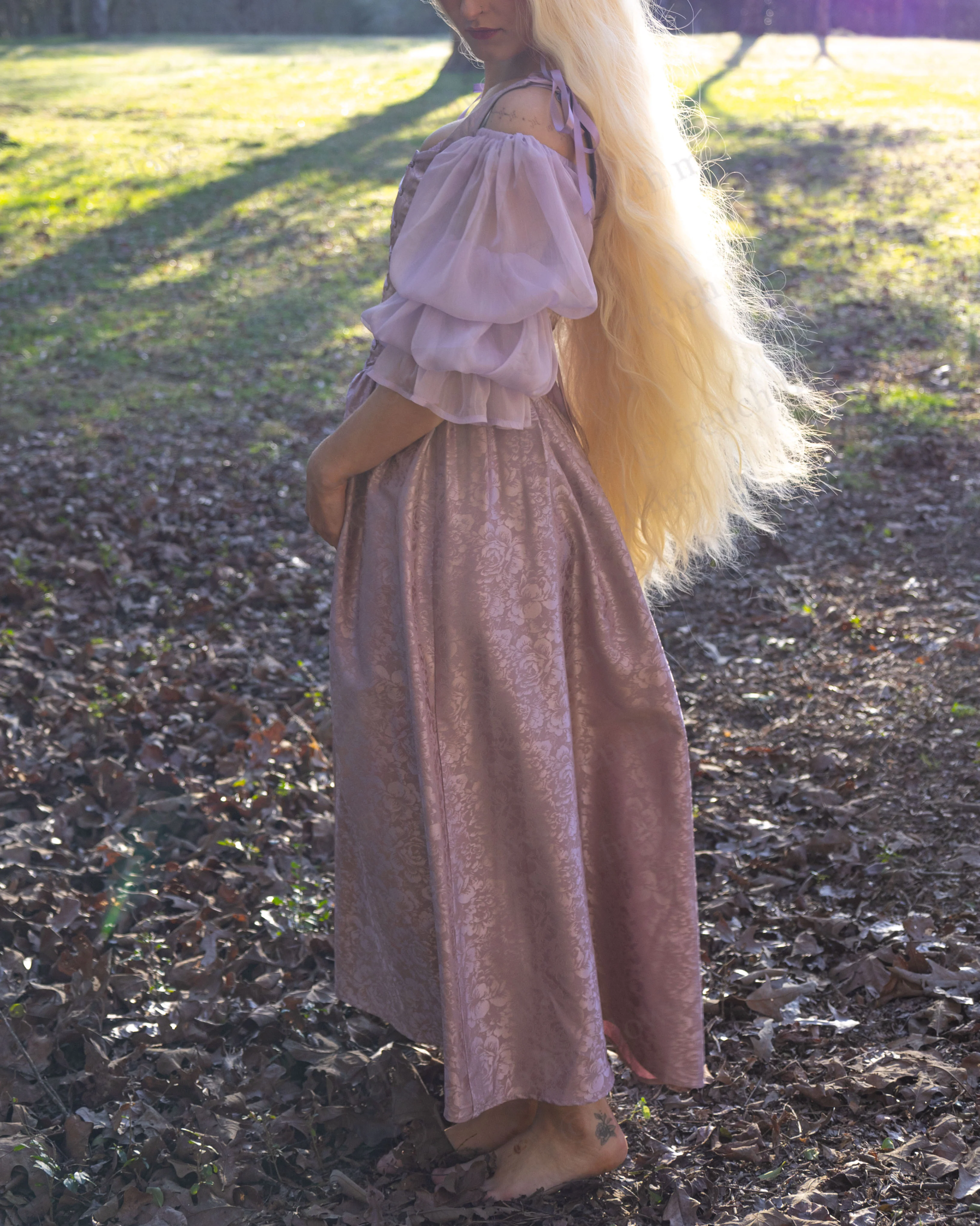 Lavender Floral Satin Corset Dress - Image 17