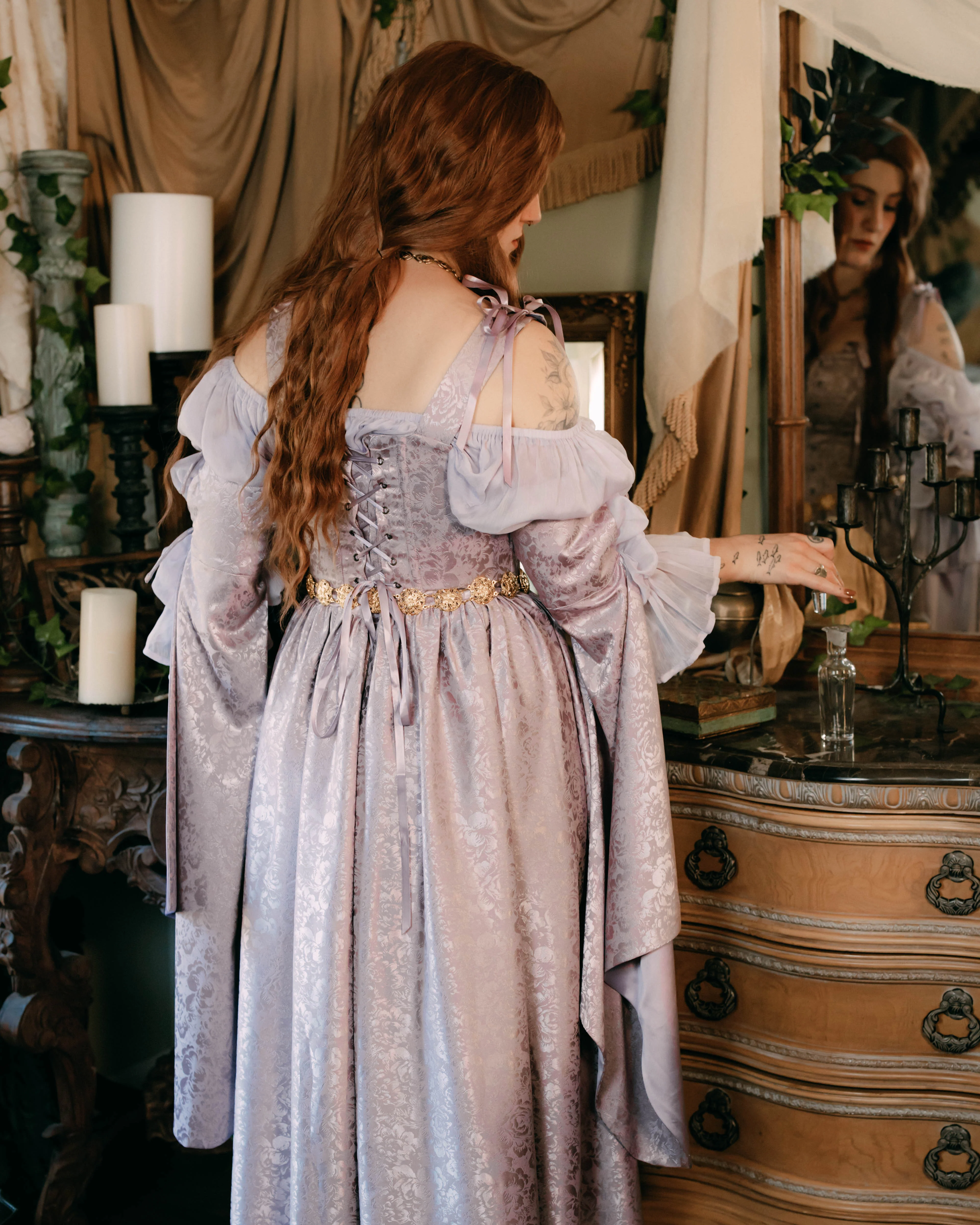 Lavender Floral Satin Corset Dress - Image 20