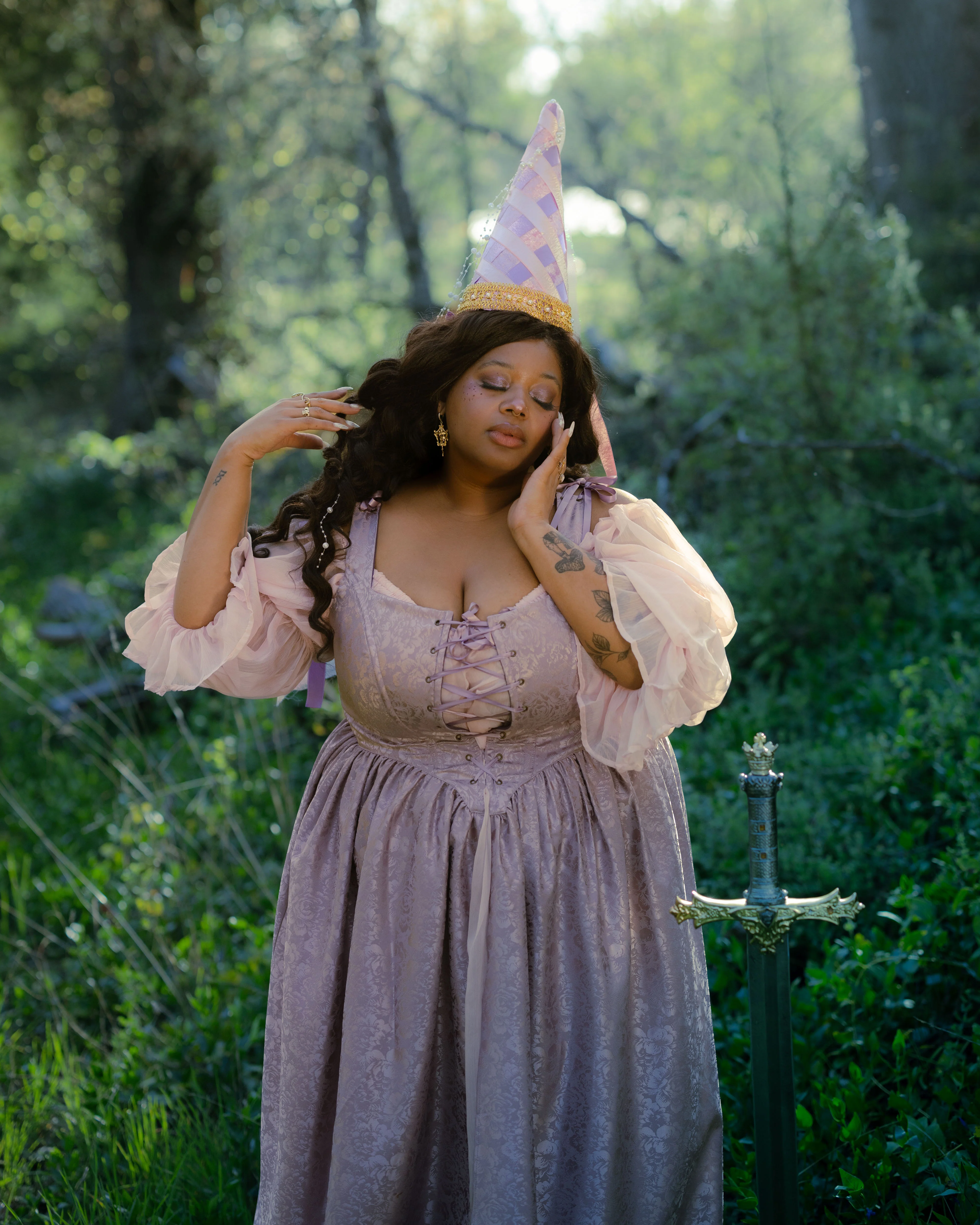 Lavender Floral Satin Corset Dress - Image 6