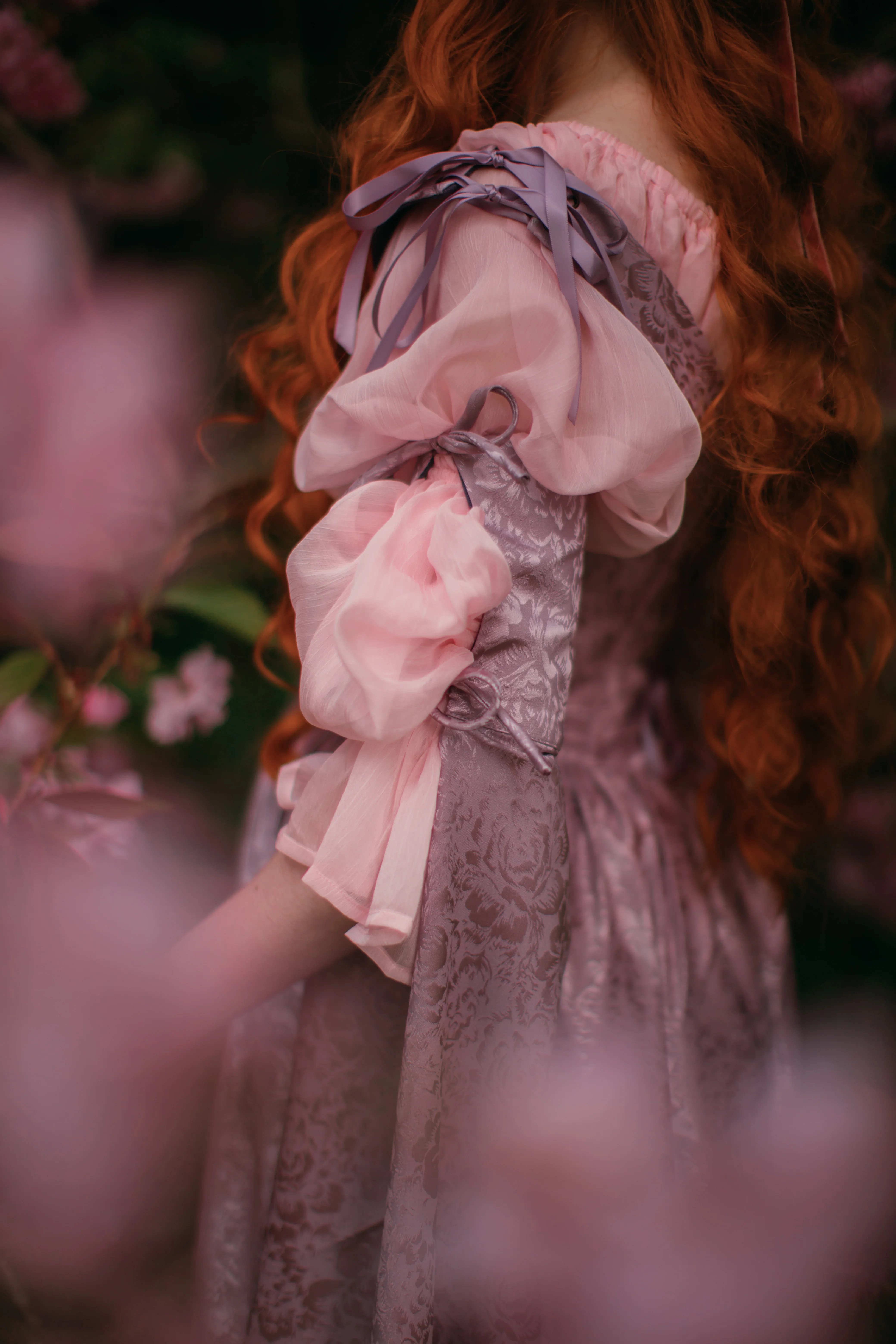 Lavender Floral Satin Corset Dress - Image 9