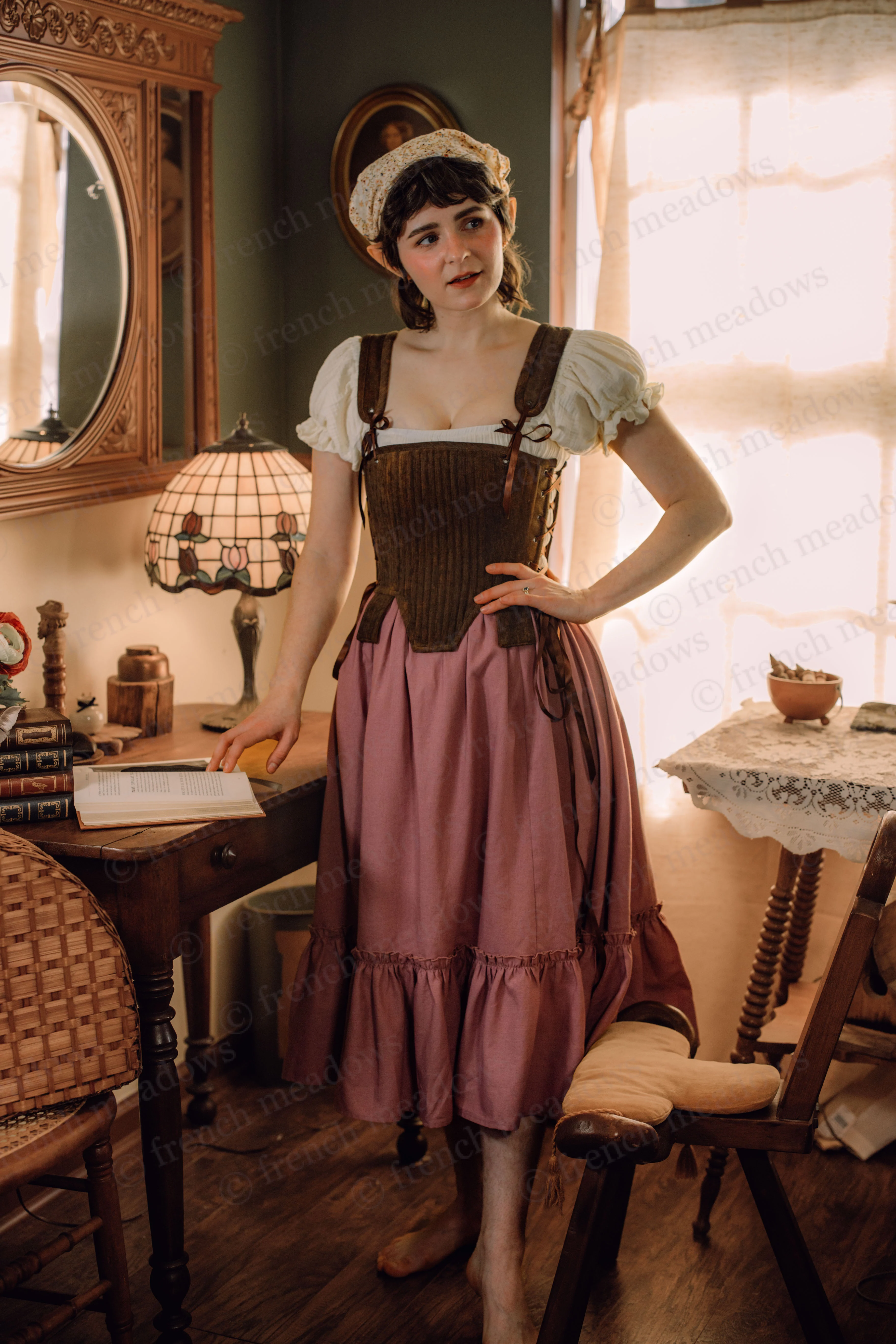 Mauve Linen Ruffle Skirt - Image 4