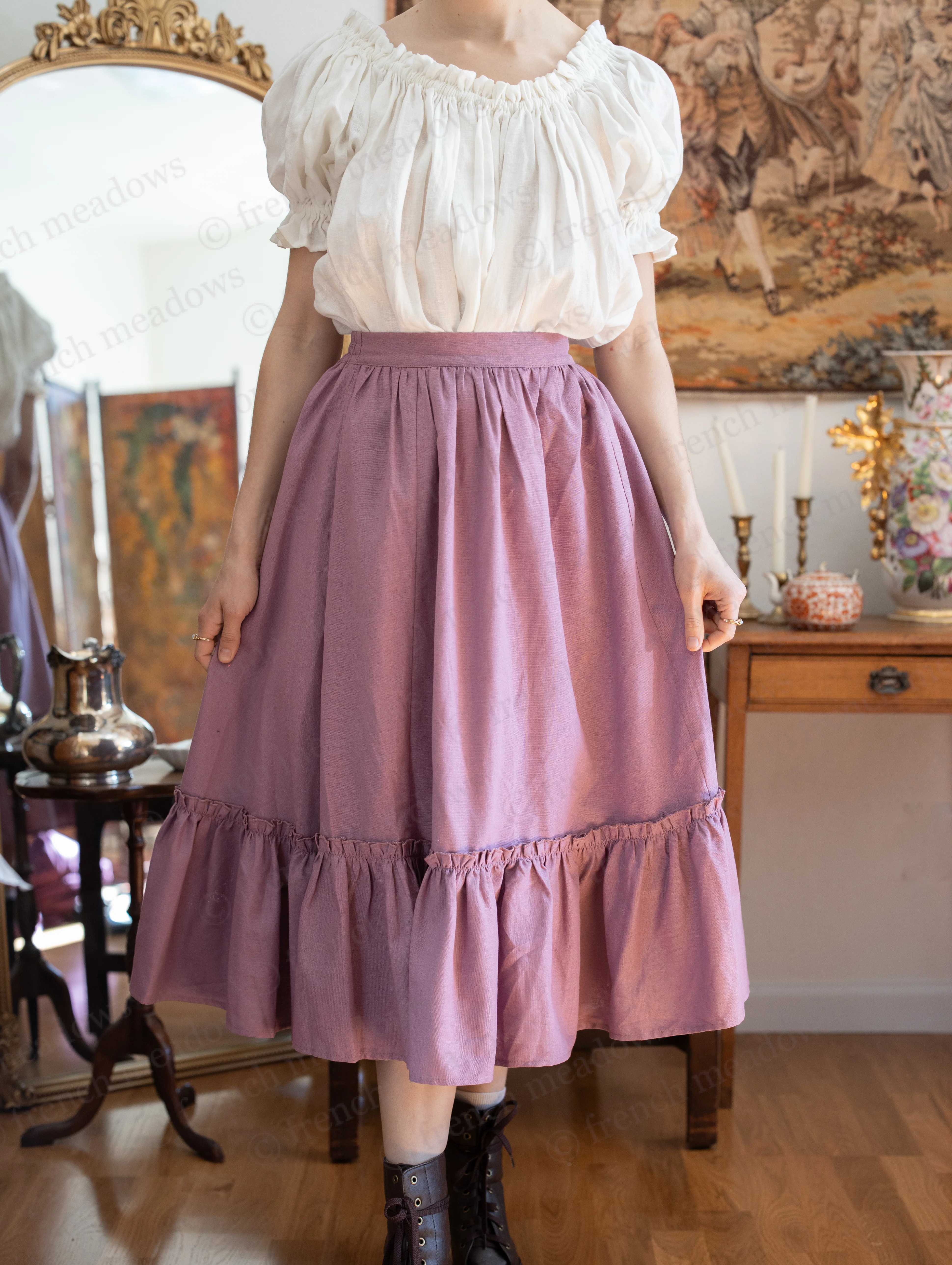 Mauve Linen Ruffle Skirt - Image 7