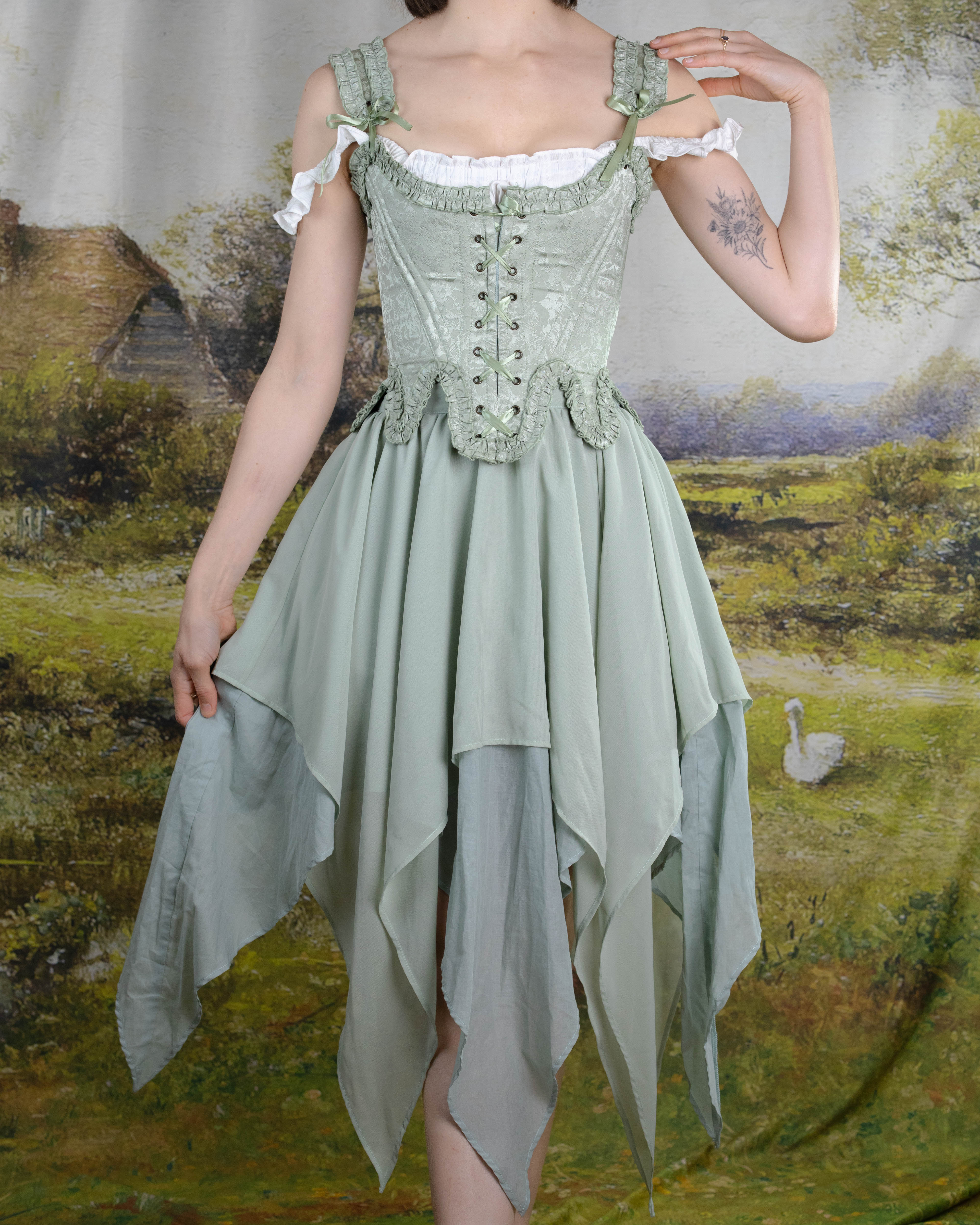 Mint Green Floral 18th Century Stays - Image 12