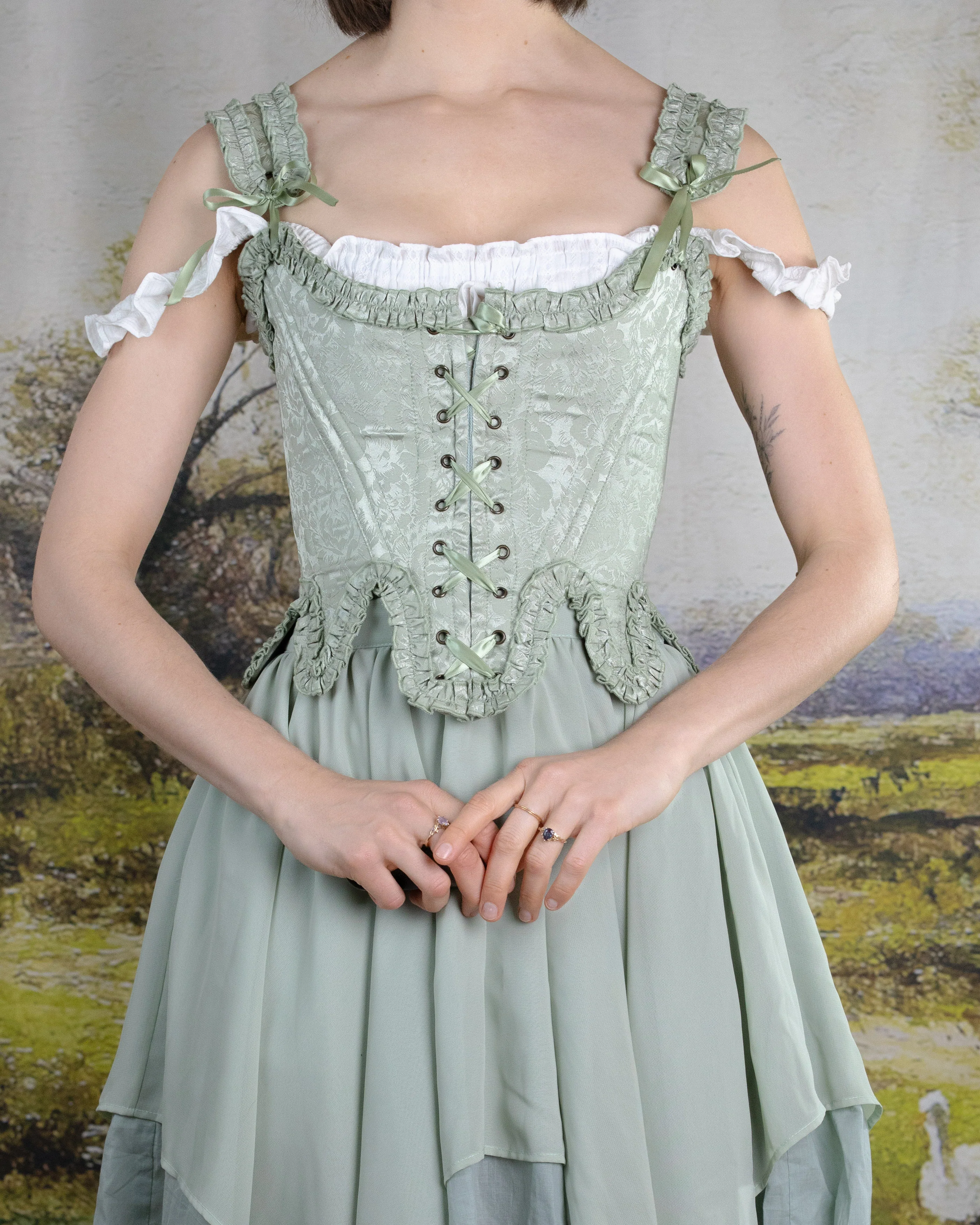 Mint Green Floral 18th Century Stays - Image 3