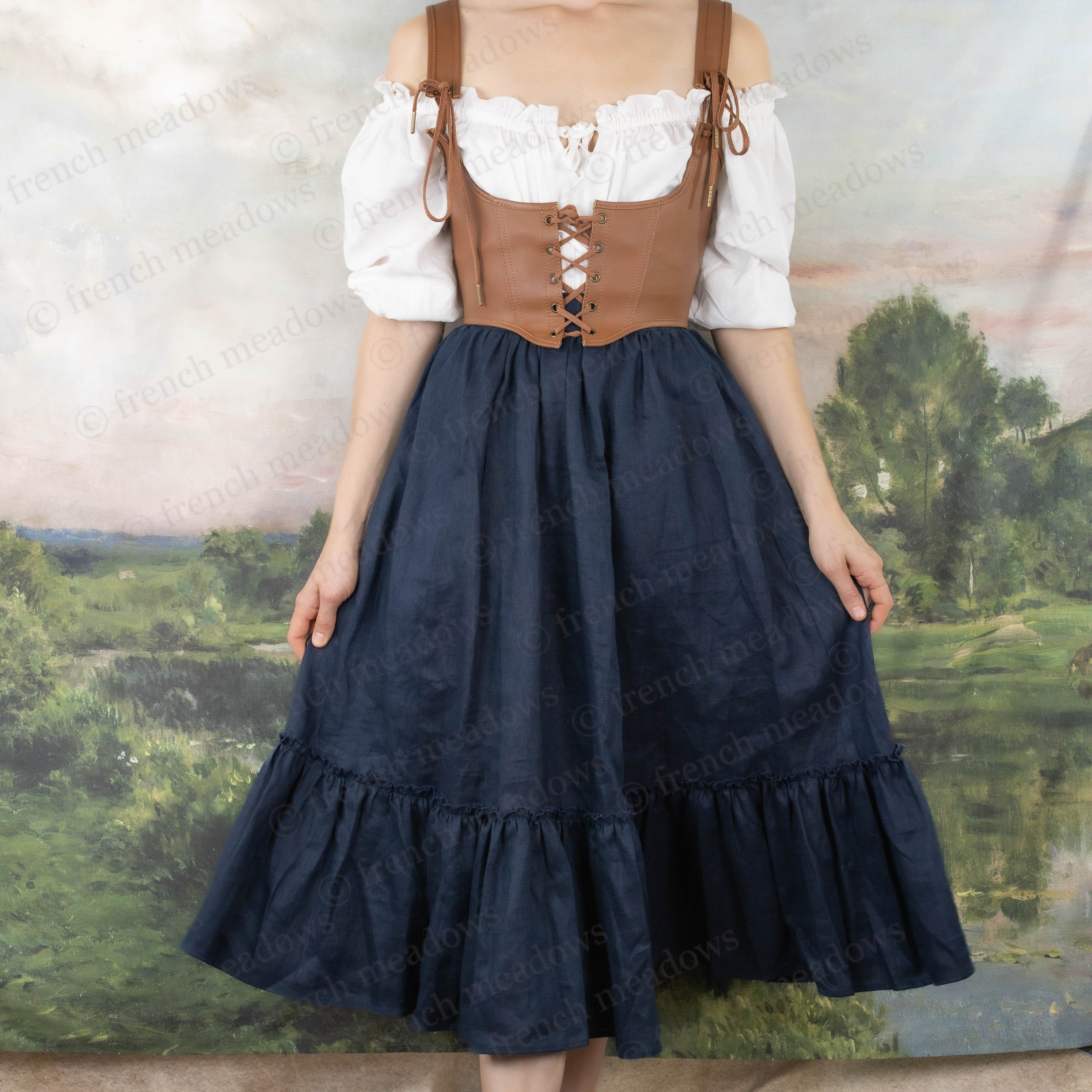 Navy Blue Linen Midi Skirt - Image 5