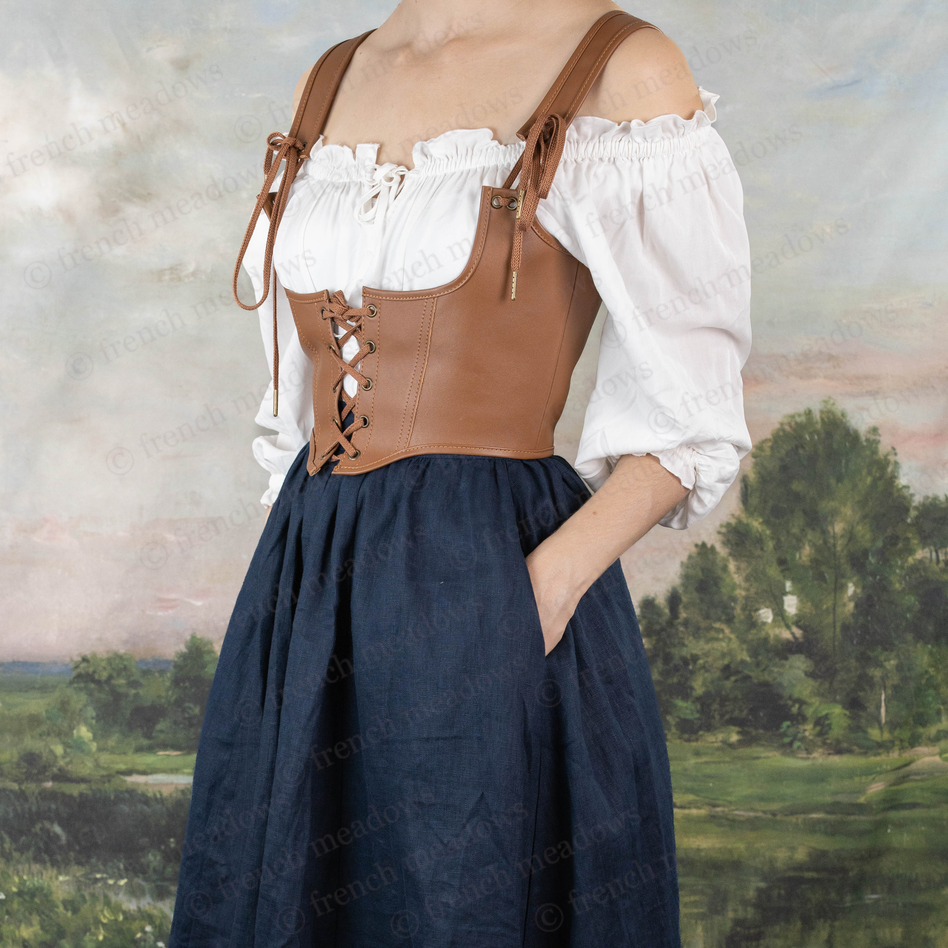 Navy Blue Linen Midi Skirt - Image 6