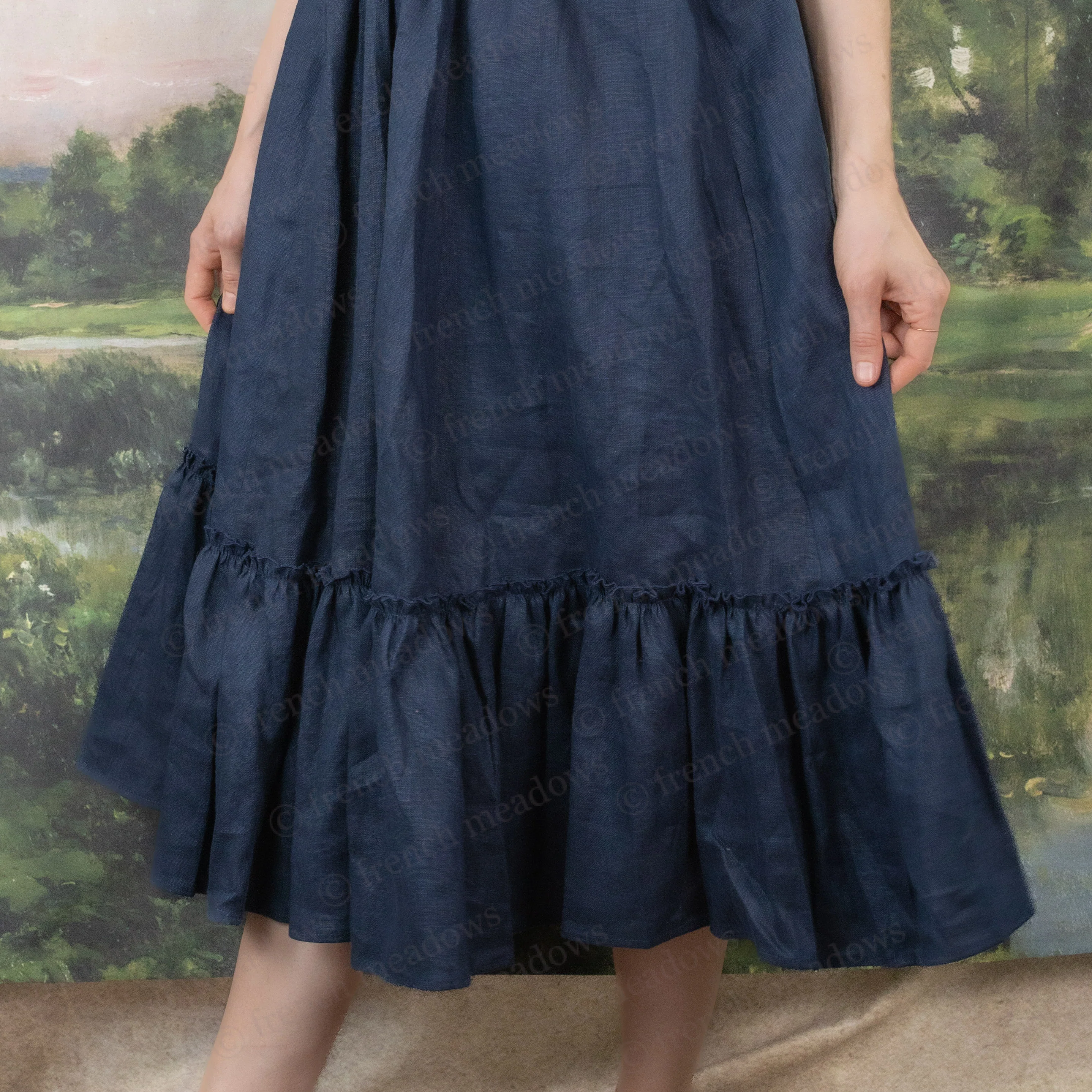 Navy Blue Linen Midi Skirt - Image 7