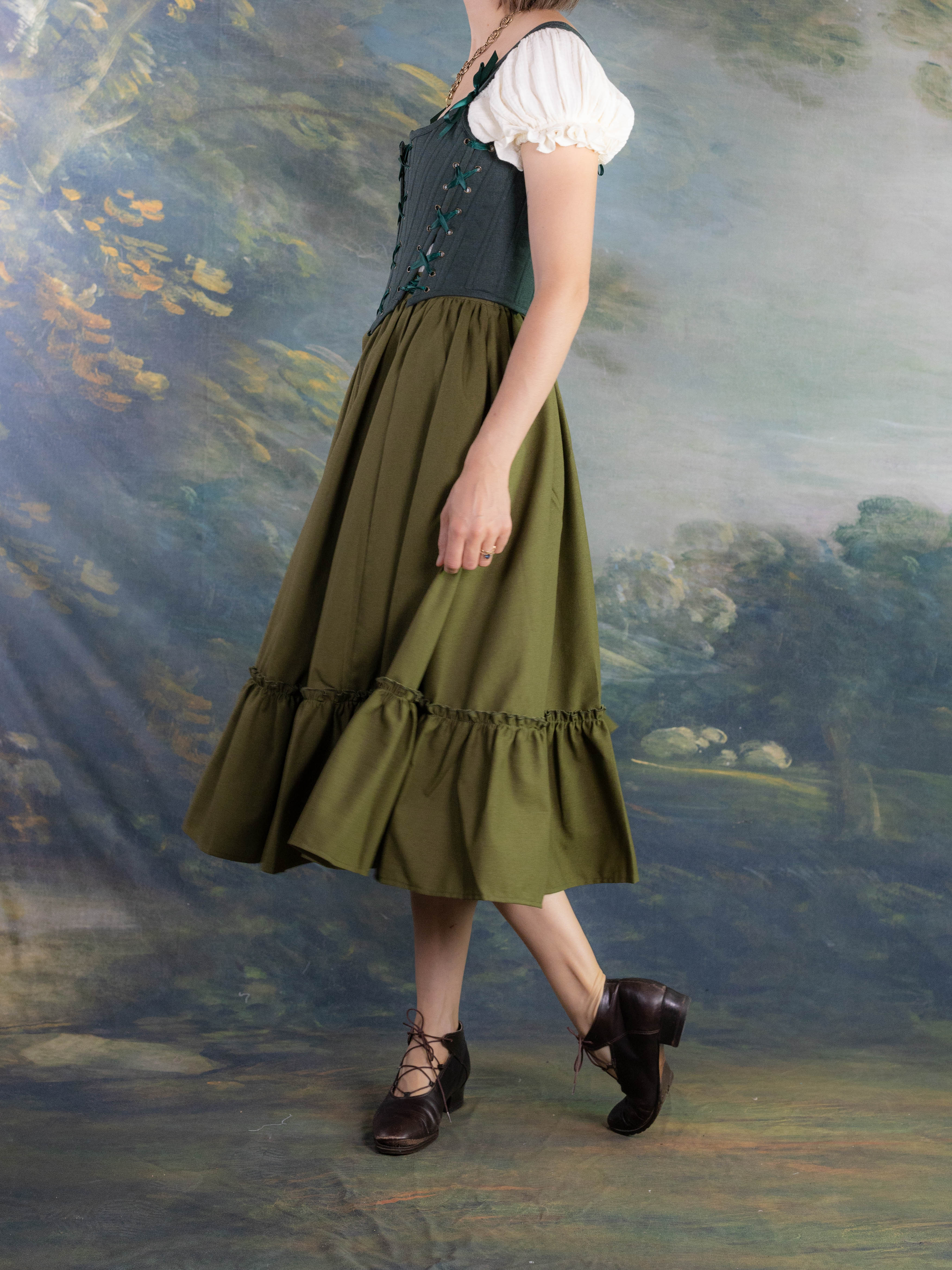 Olive Green Linen Midi Skirt - Image 11